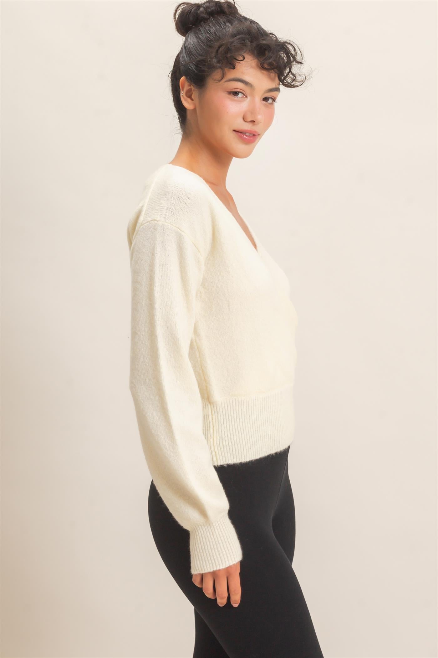 Wholesale Wrap V Neck Sweater Sweaters DZ26E948 CREAM DOUBLE ZERO