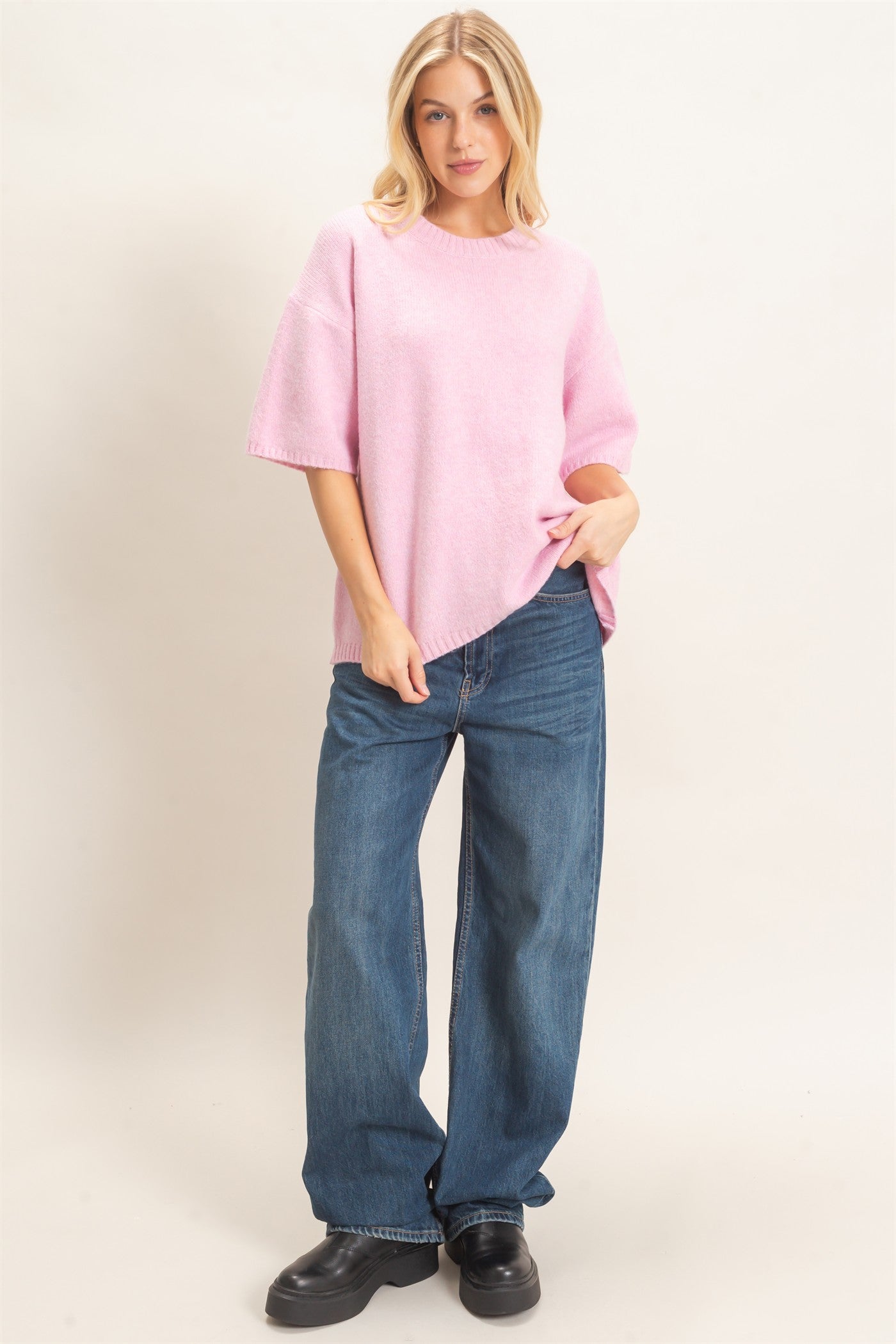 Wholesale Oversized Drop Shoulder Sweater Sweaters HF26E143 PINK HYFVE