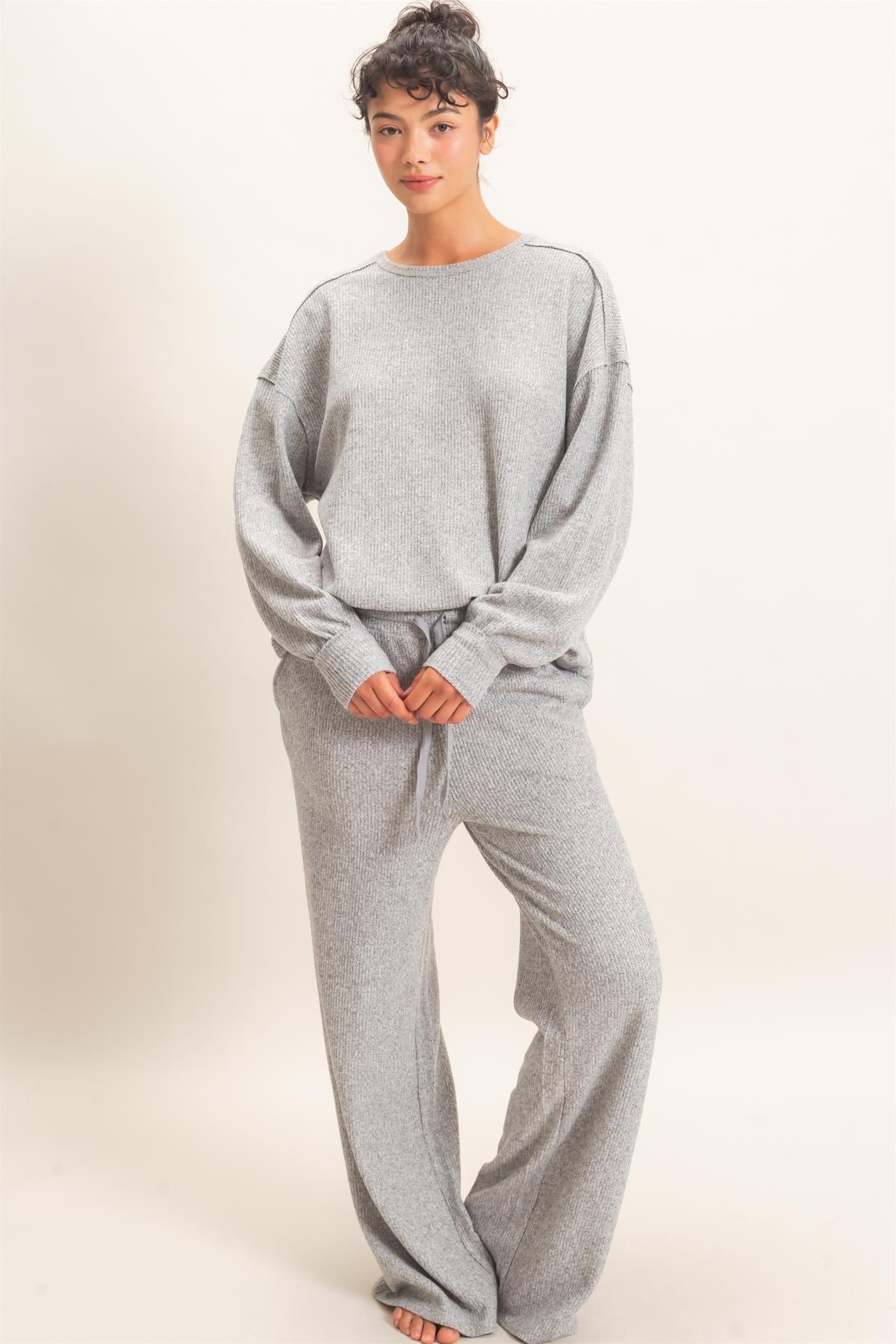 Wholesale Brushed Waffle Drawstring Pants Pants DZ26F313 HEATHER GRAY DOUBLE ZERO
