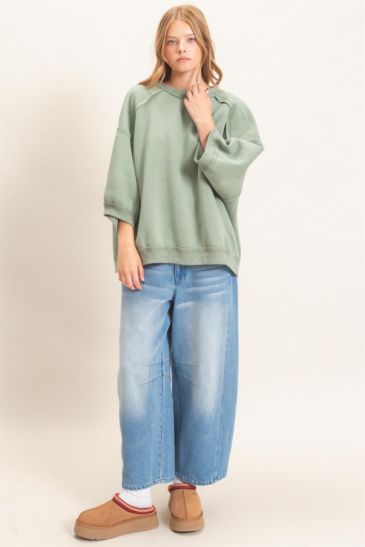 Wholesale Raglan Sleeve Oversized Sweatshirt Sweatshirts HF26E075 SAGE HYFVE
