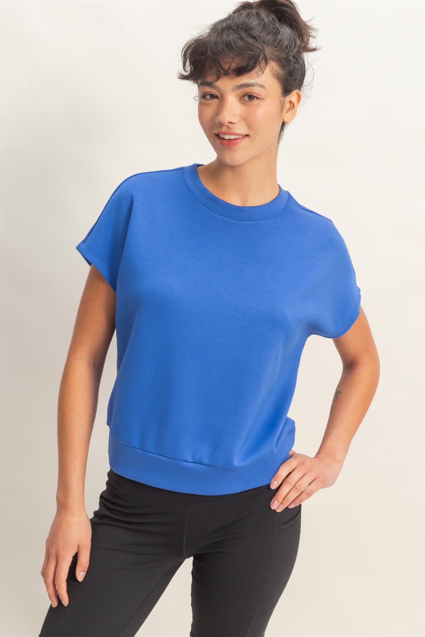 Wholesale Crew Neck Short Dolman Sleeve Top Clothing Tops DZ26C205 COBALT DOUBLE ZERO