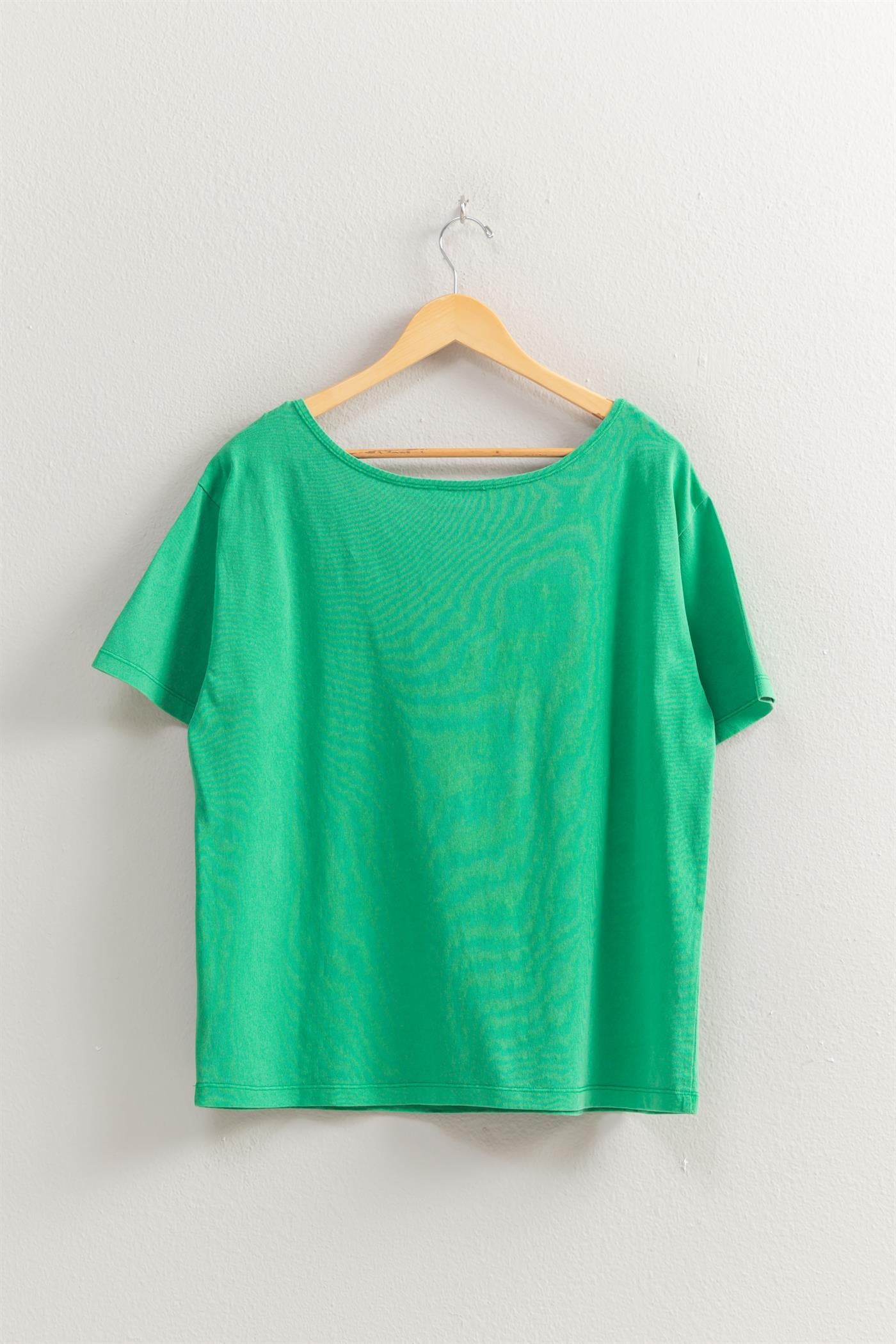 Wholesale Boat Neck Short Sleeve Basic Tee Clothing Tops DZ25E242 GREEN DOUBLE ZERO