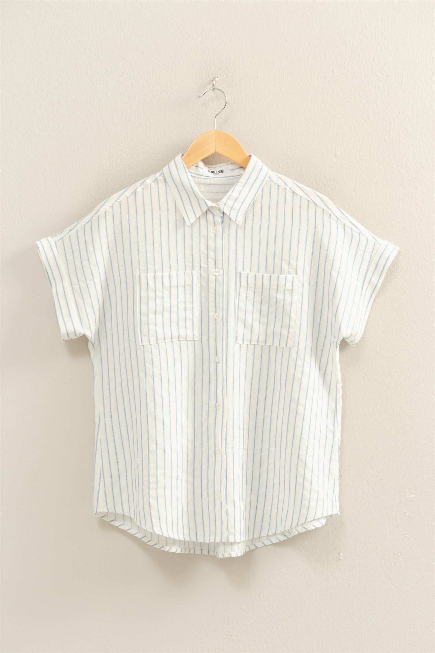 Wholesale Striped Button-Up Dolman Sleeve Shirt Shirts DZ26A207 BLUE DOUBLE ZERO
