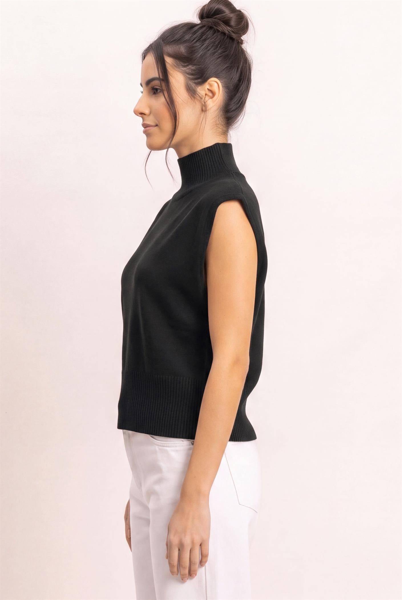 Wholesale Sleeveless High Neck Knit Top Clothing Tops DZ26E946 BLACK DOUBLE ZERO