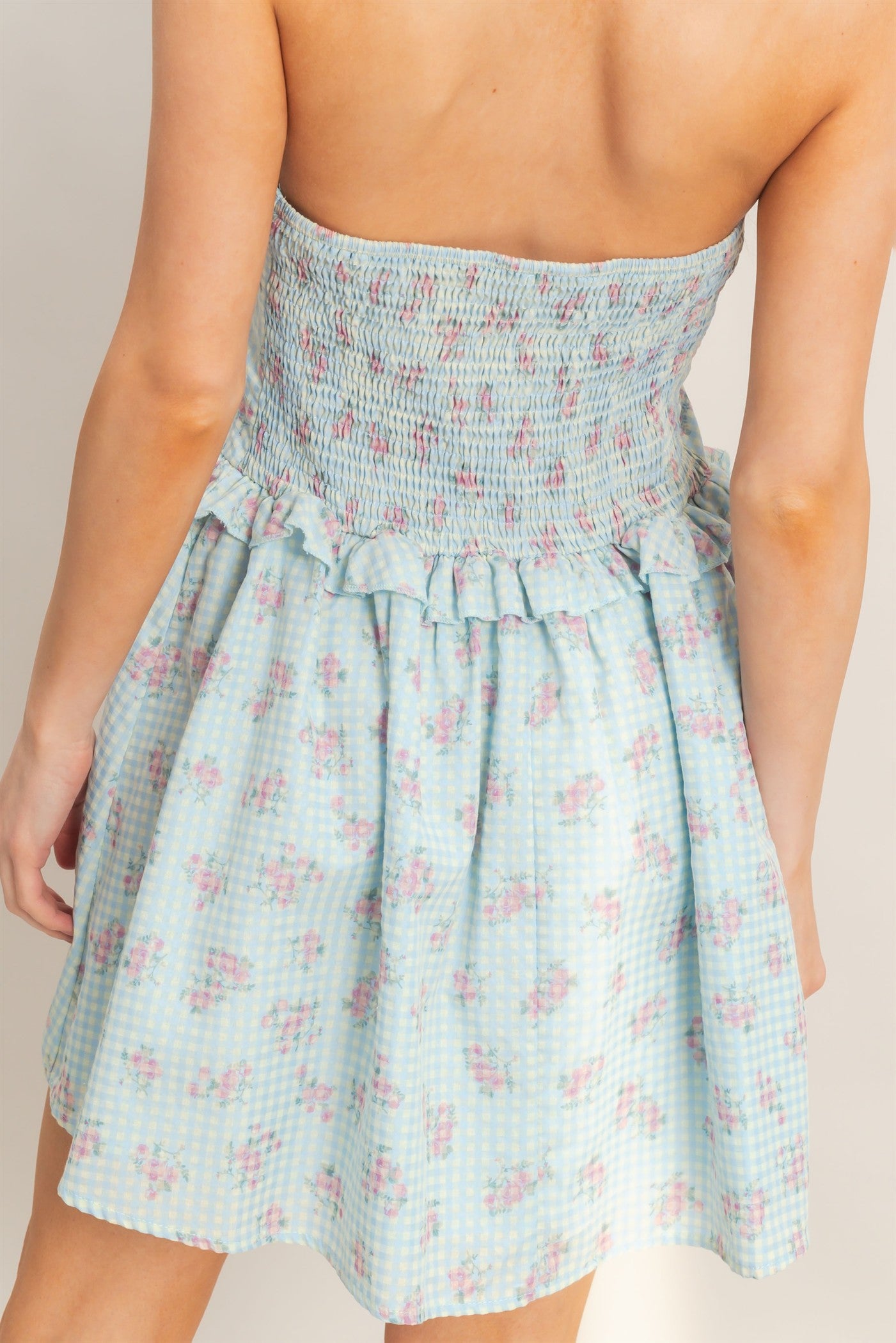 Wholesale Floral Seersucker Halter Dress Dresses HF26A189 BLUE HYFVE