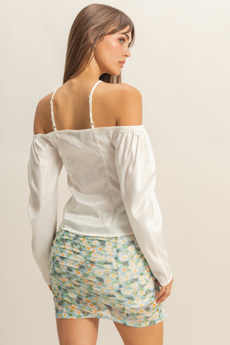 Wholesale Tie-Front Off-Shoulder Blouse Clothing Tops FS22E859 WHITE HYFVE