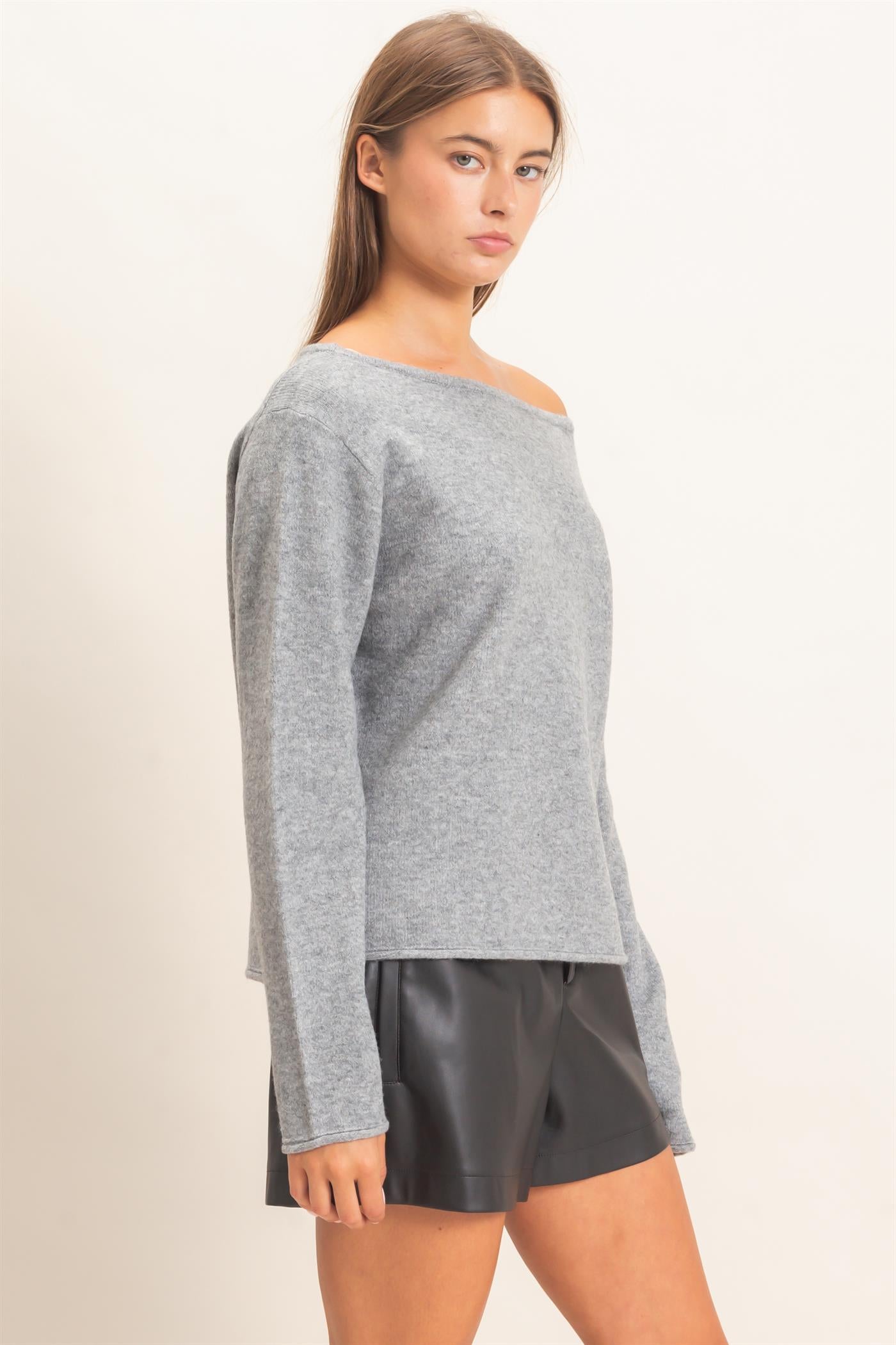 Wholesale Off The Shoulder Sweater Sweaters DZ26E652 HEATHER GRAY DOUBLE ZERO
