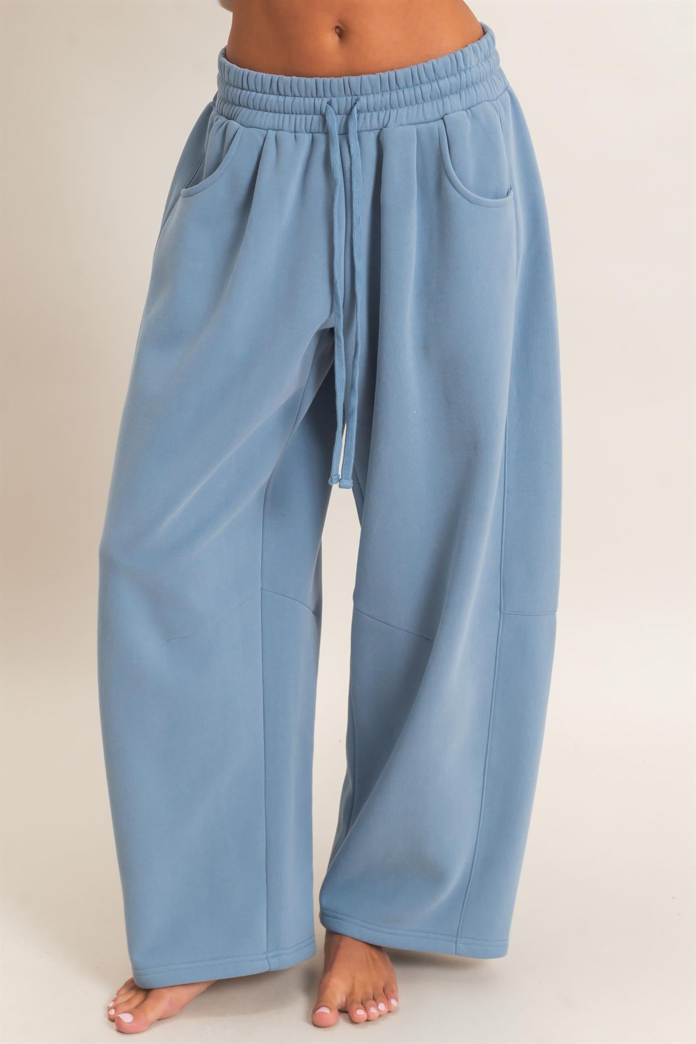 Wholesale Drawstring Waist Barrel Sweatpants Pants DZ26E290 DUSTY BLUE DOUBLE ZERO