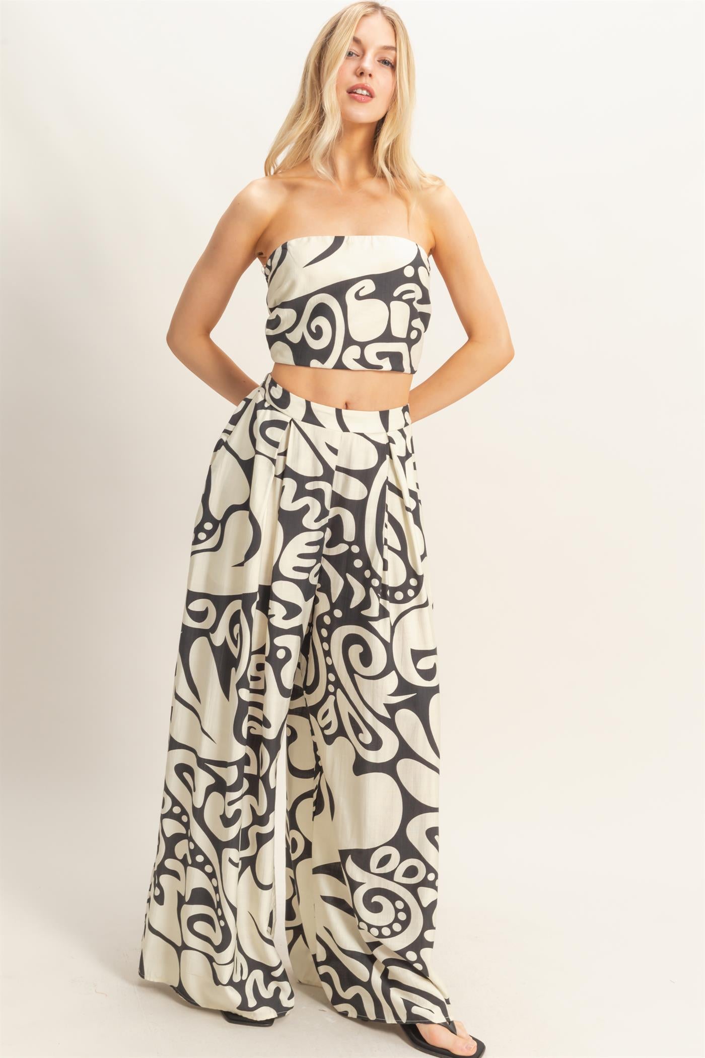 Wholesale Strapless Top & Wide Leg Pants Set Clothing HF26A344-SET-D BLACK HYFVE