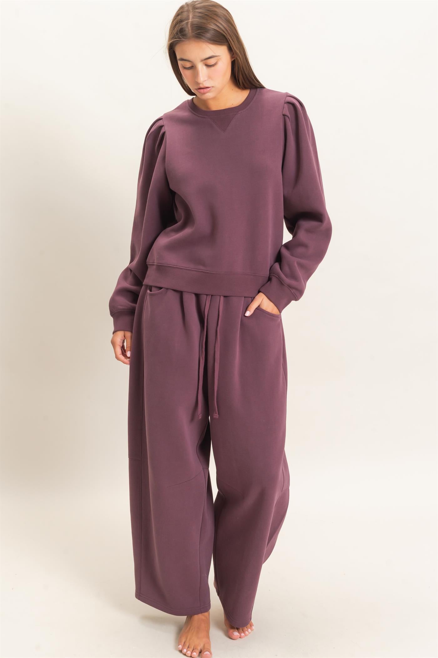 Wholesale Puff Sleeve Crew Neck Sweatshirt Sweatshirts DZ26E110 COCOA DOUBLE ZERO