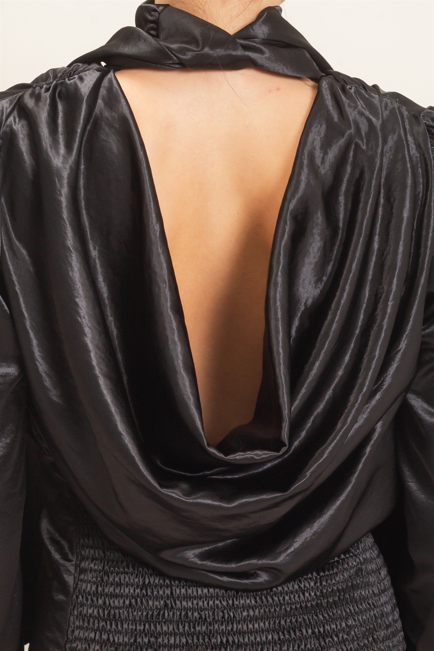 Wholesale Satin Cowl Back Blouse Blouses HF26F113 BLACK HYFVE