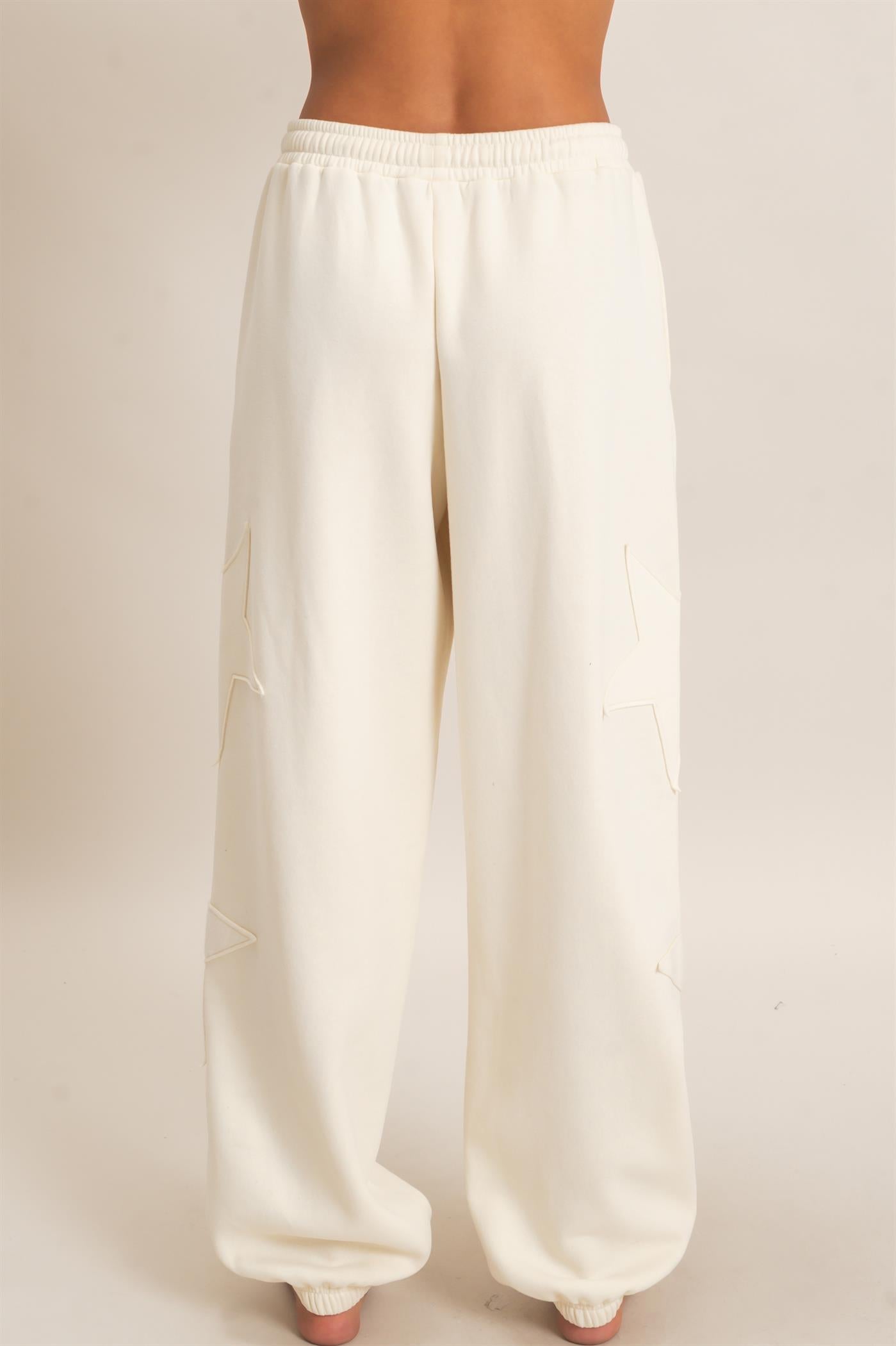 Wholesale Star Patch Jogger Pants Joggers DZ26E889 CREAM DOUBLE ZERO