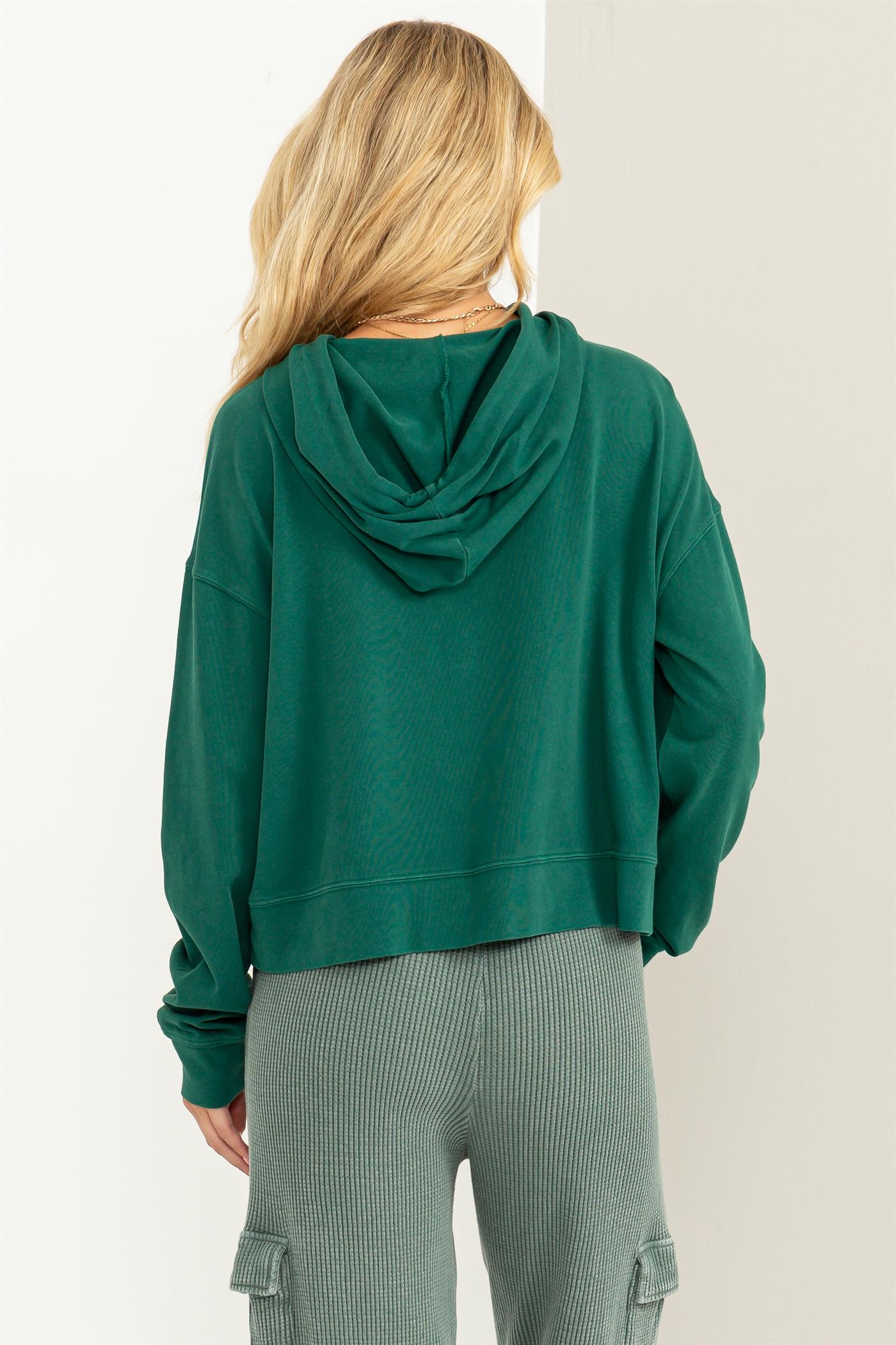 Wholesale Long Sleeve Drawstring Hoodie Clothing Tops DZ23E999 PINE GREEN DOUBLE ZERO