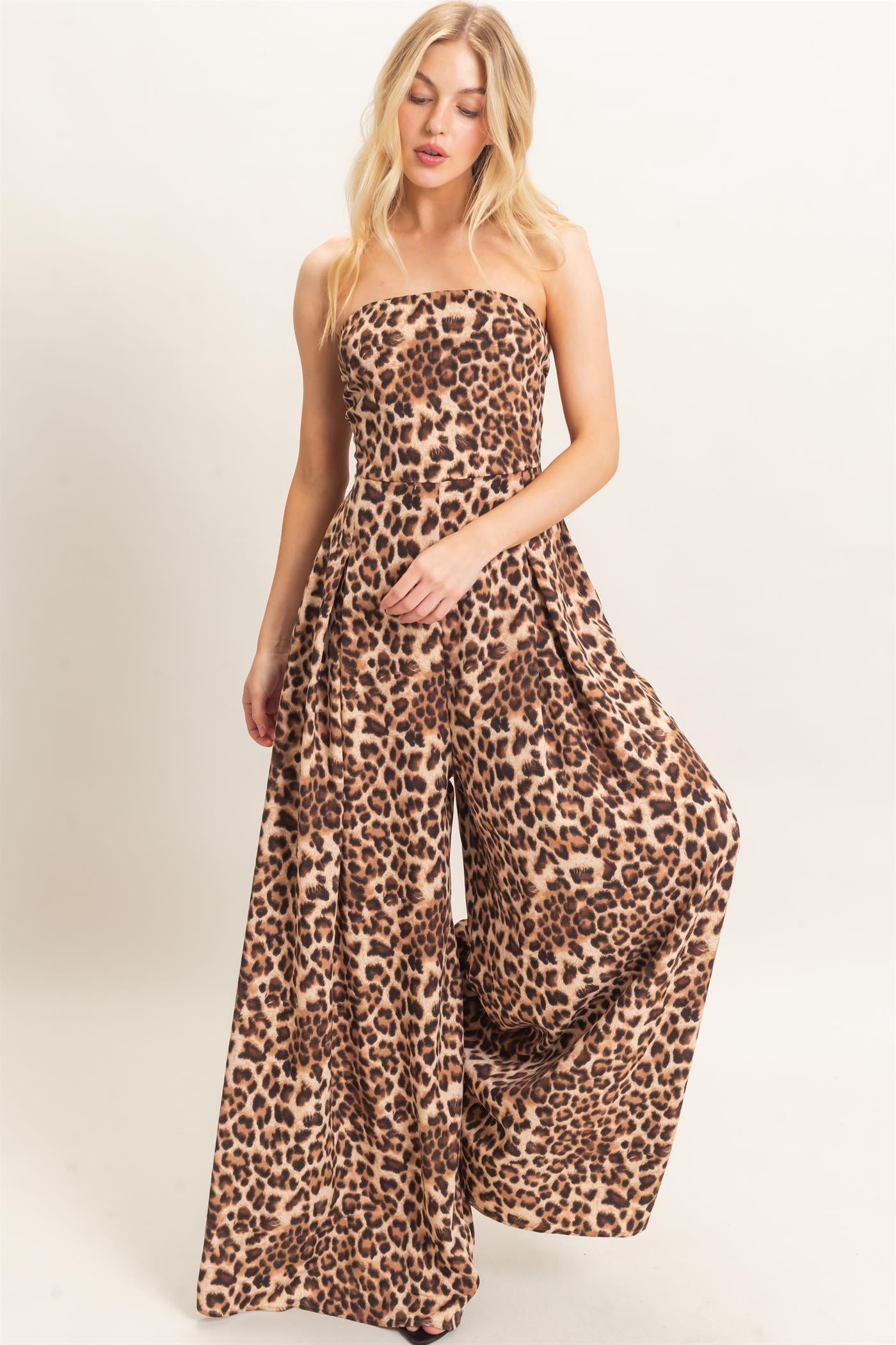 Wholesale Leopard Print Strapless Jumpsuit Clothing HF26F208 BROWN HYFVE