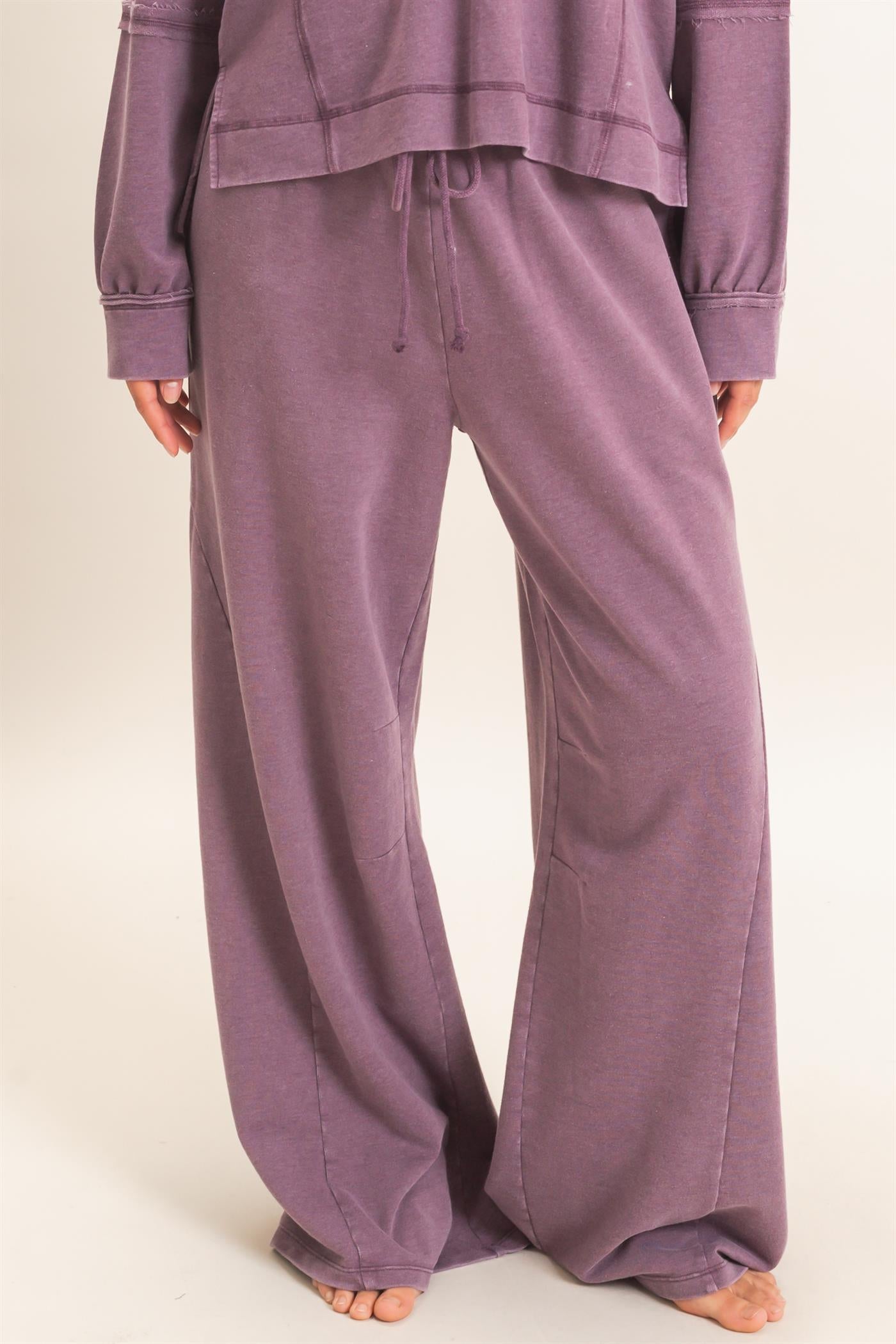 Wholesale Mineral Washed Wide Leg Pants Pants DZ26F082 DARK CHERRY DOUBLE ZERO
