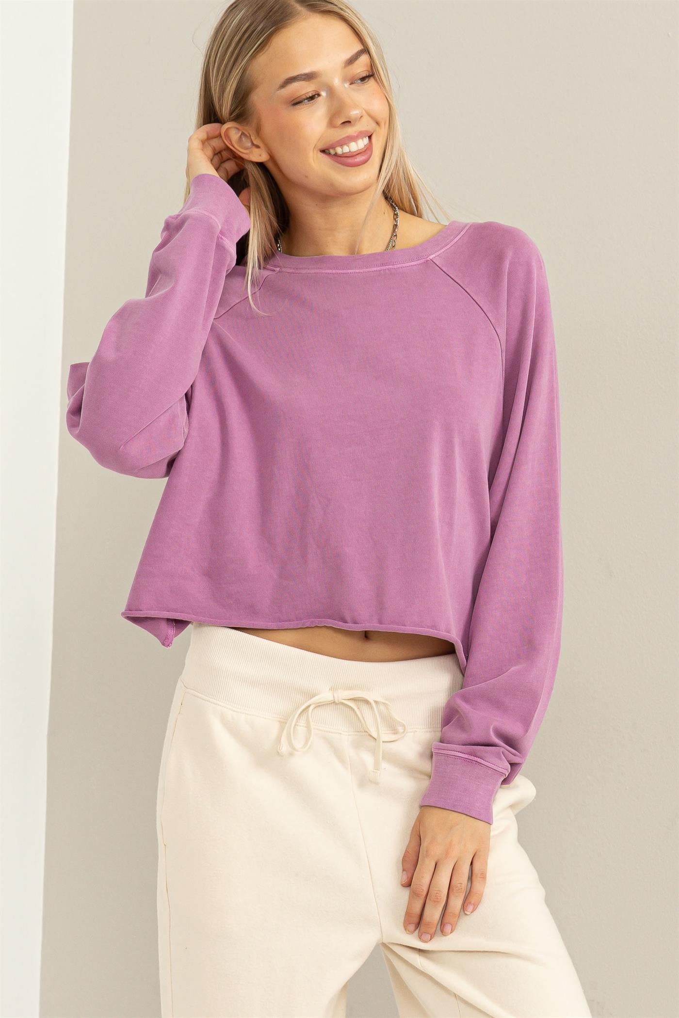 Wholesale Raglan Long Sleeve Top Clothing Tops DZ23G286 VINTAGE PLUM DOUBLE ZERO