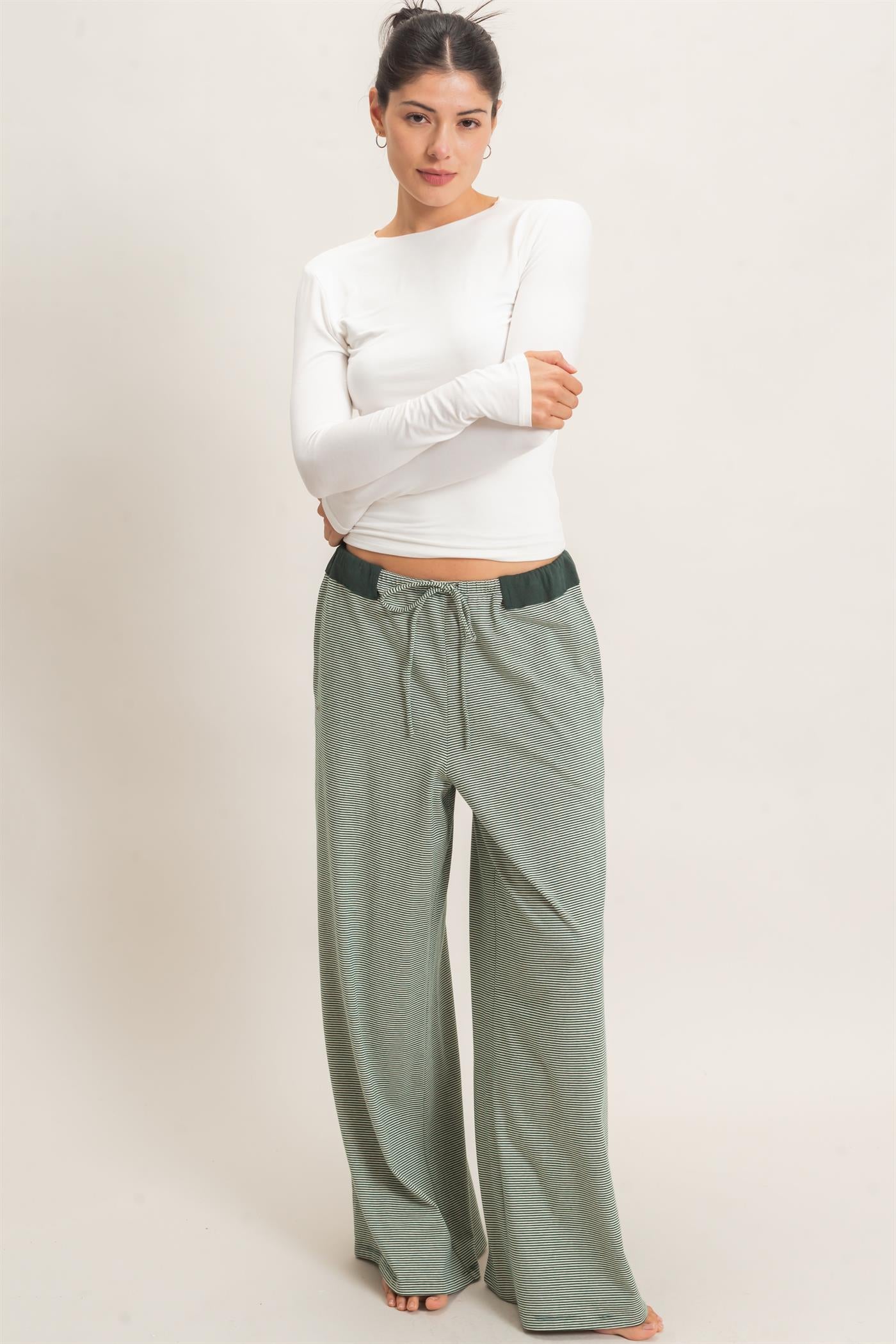 Wholesale Striped Wide-Leg Pants Pants HF26E818 GREEN HYFVE