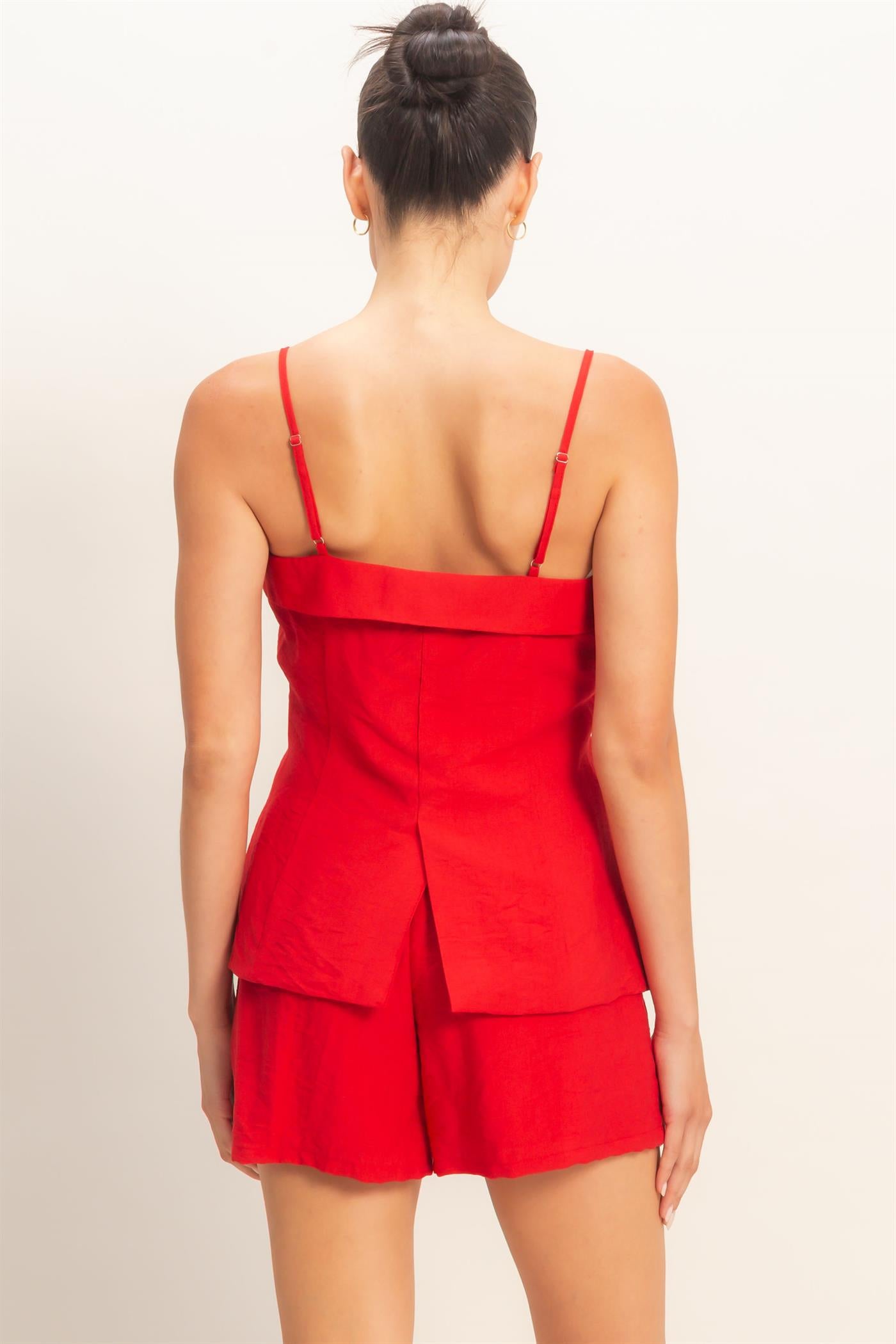 Wholesale Strap Buttoned Top And Shorts Set Clothing DZ26C115-SET RED HYFVE