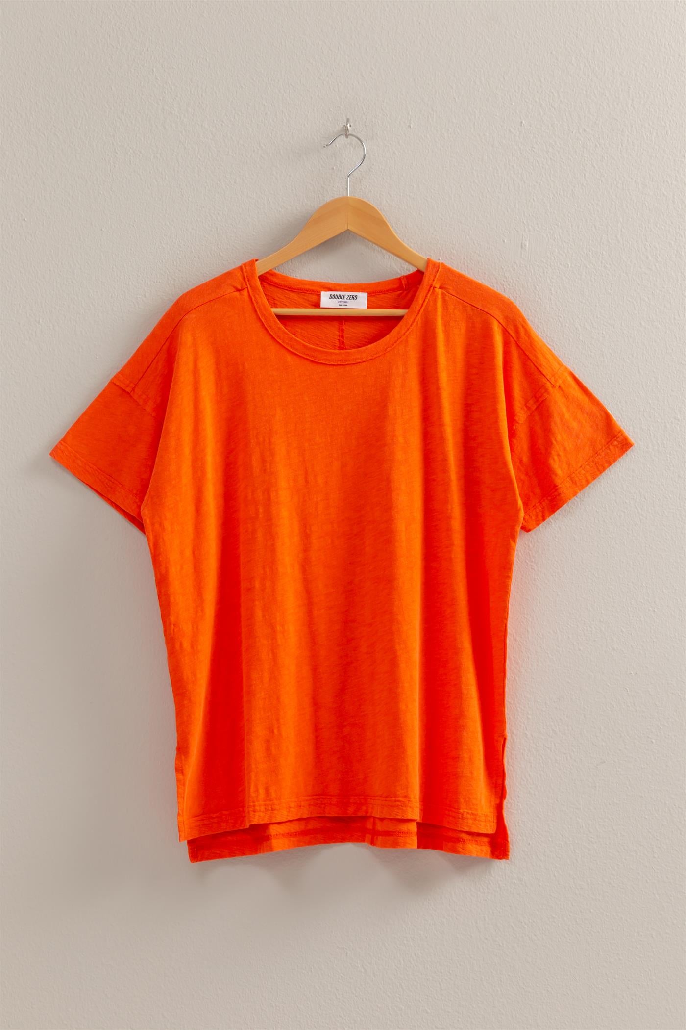 Wholesale Short Sleeve Relaxed Basic Washed Tee Clothing Tops DZ25A671 TOMATO DOUBLE ZERO