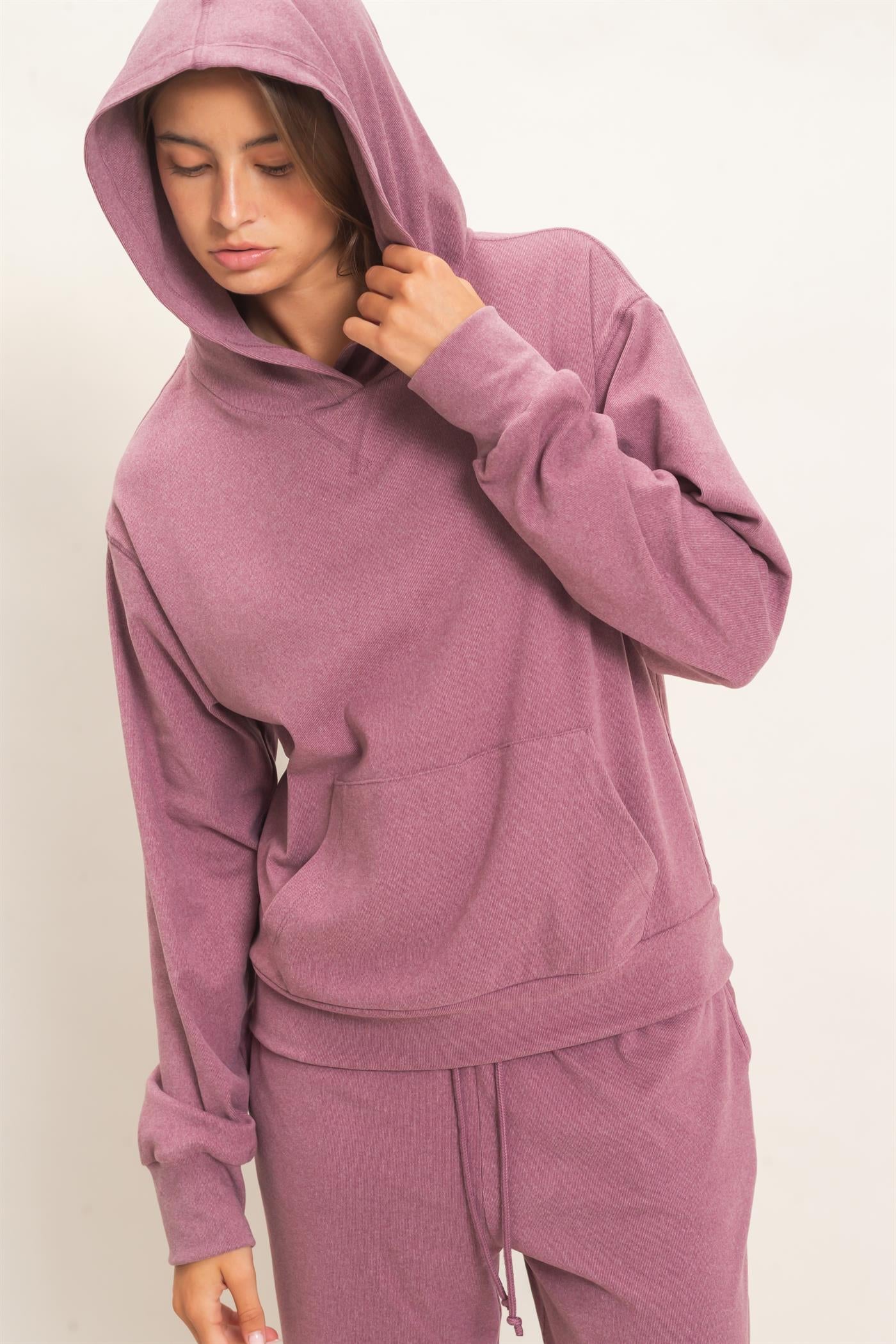 Wholesale Long Sleeve Hoodie With Kangaroo Pocket Hoodies DZ26F276 PLUM DOUBLE ZERO