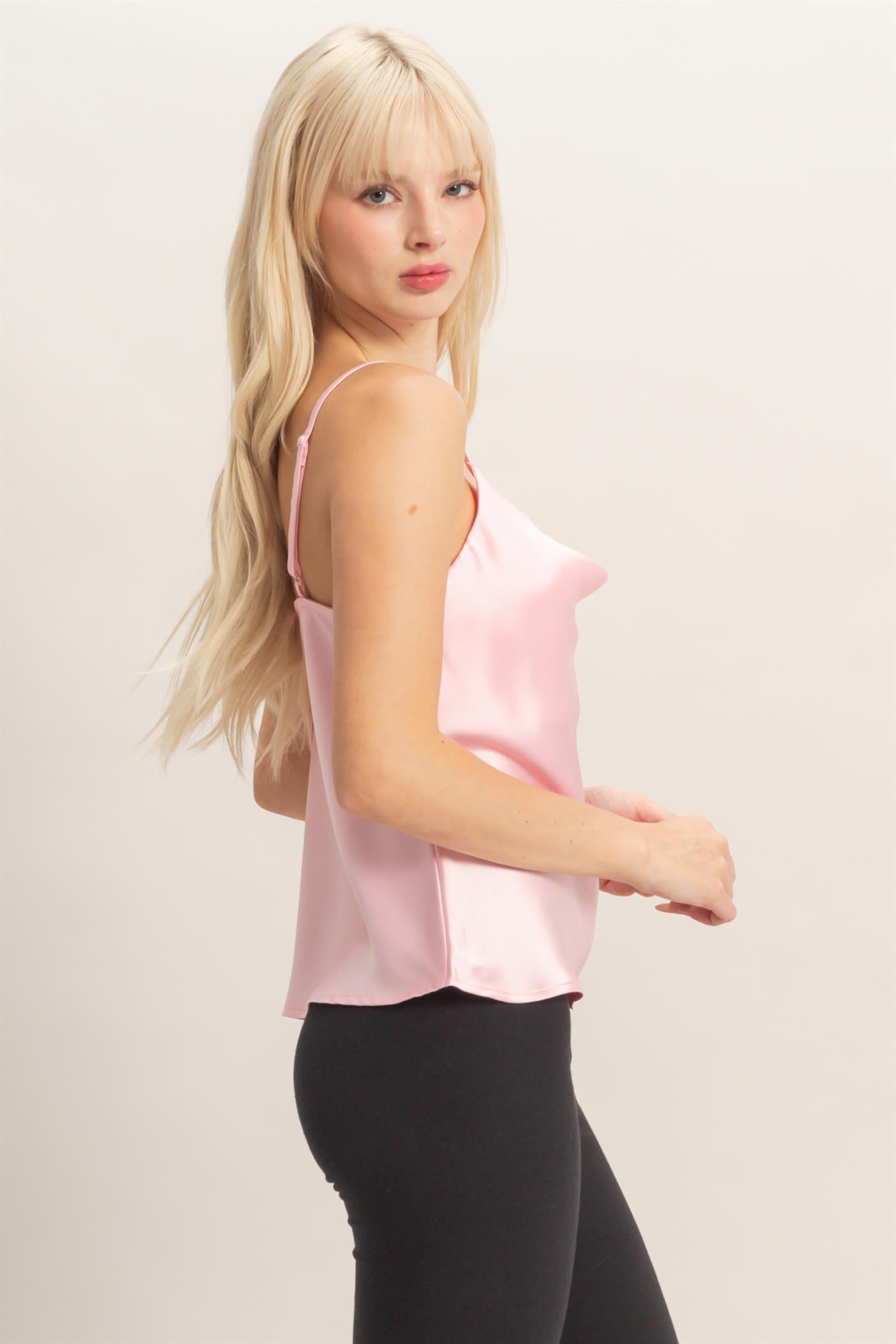 Wholesale Cowl Neck Satin Cami Top Clothing Tops DZ26A277 SOFT PINK DOUBLE ZERO