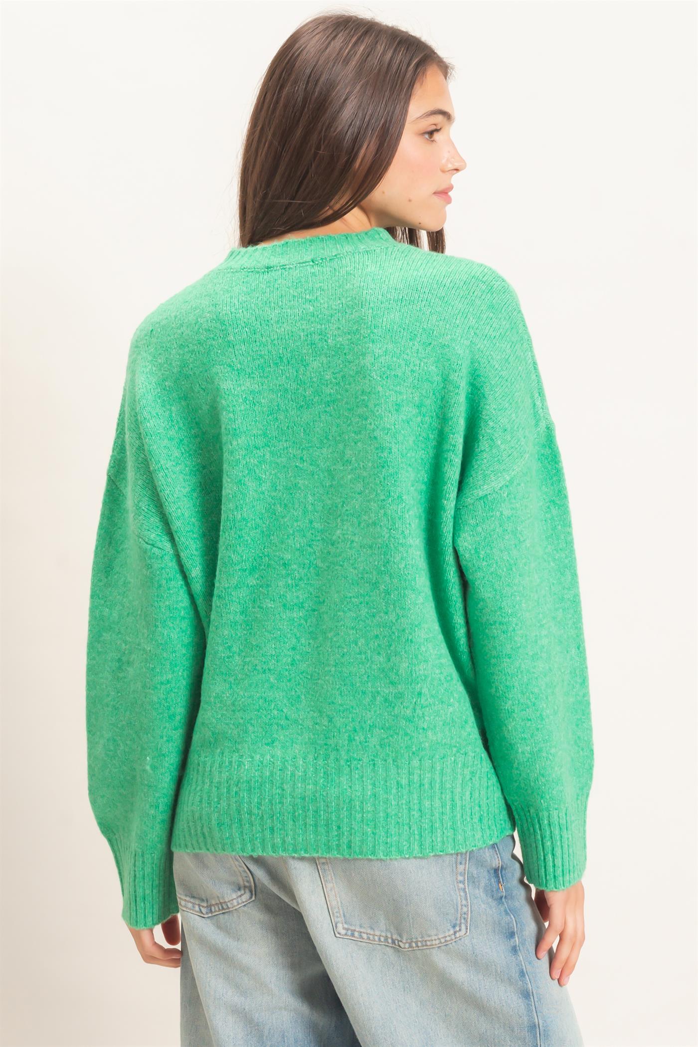 Wholesale Ribbed Crew Neck Sweater Sweaters HF26F179-D GREEN HYFVE