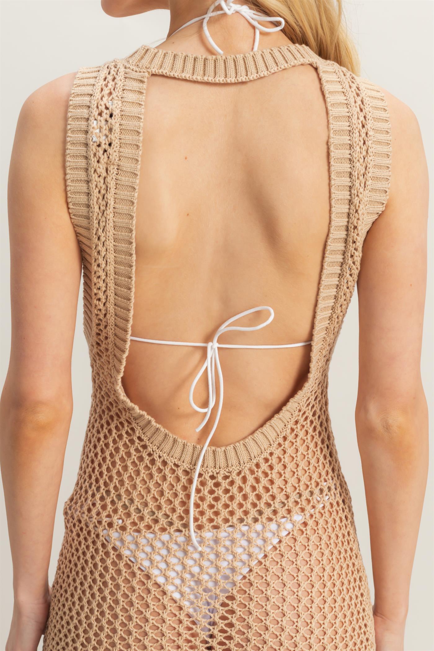 Wholesale Open Back Bodycon Coverup Maxi Dress Dresses HF25A256 TAUPE HYFVE