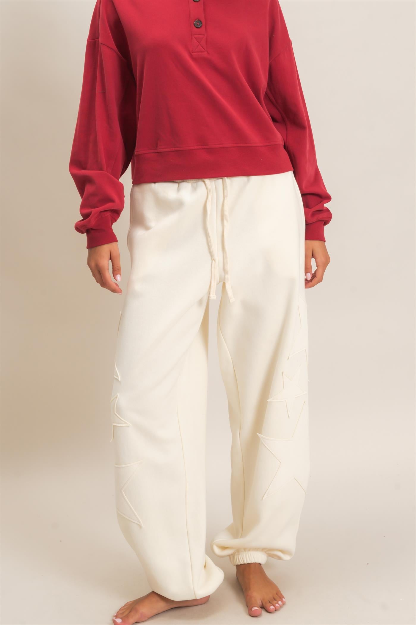 Wholesale Star Patch Jogger Pants Joggers DZ26E889 CREAM DOUBLE ZERO