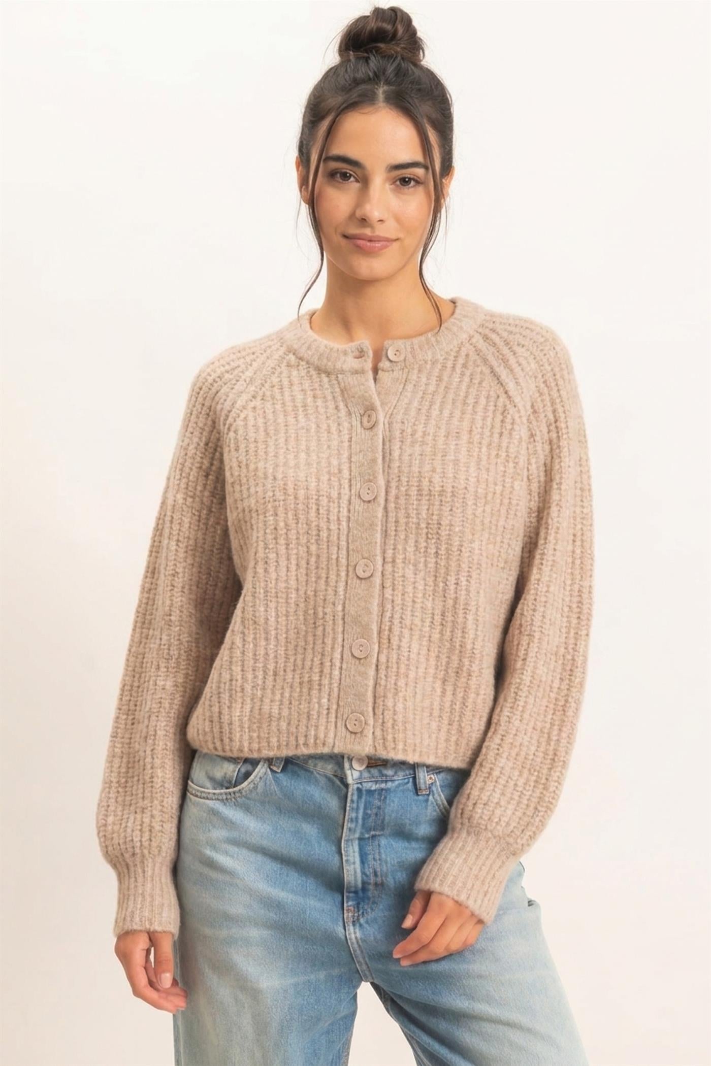 Wholesale Ribbed Button Front Cardigan Cardigans DZ26E109 DARK TAUPE DOUBLE ZERO