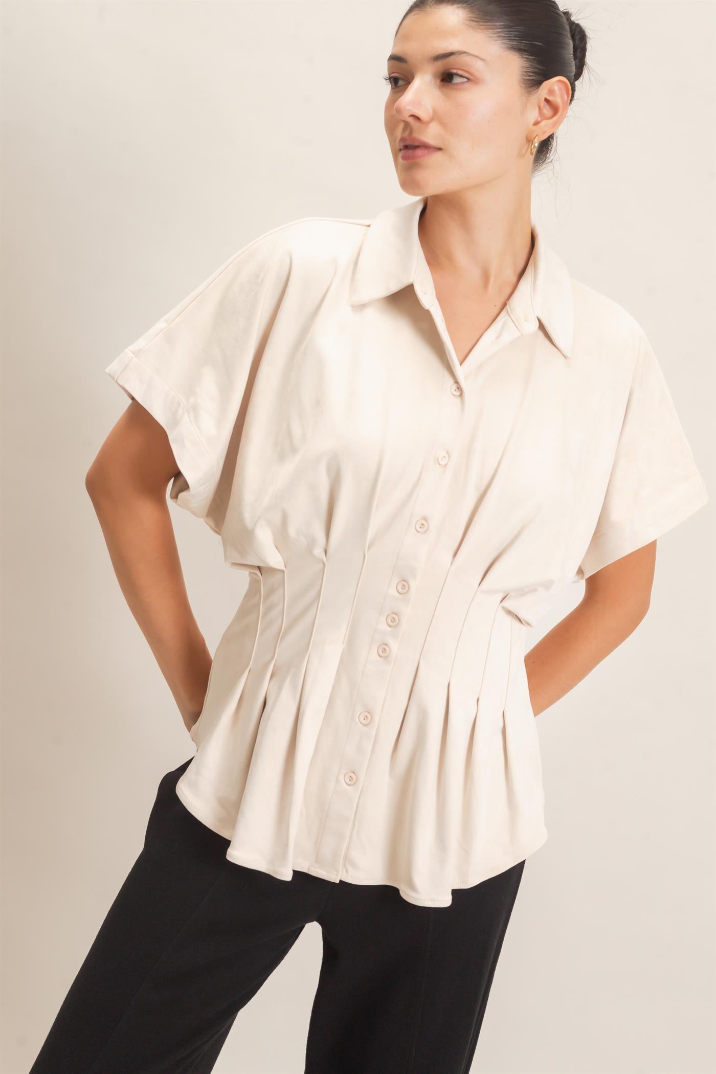 Wholesale Suede Button-Down Blouse Blouses HF26E651 CREAM HYFVE