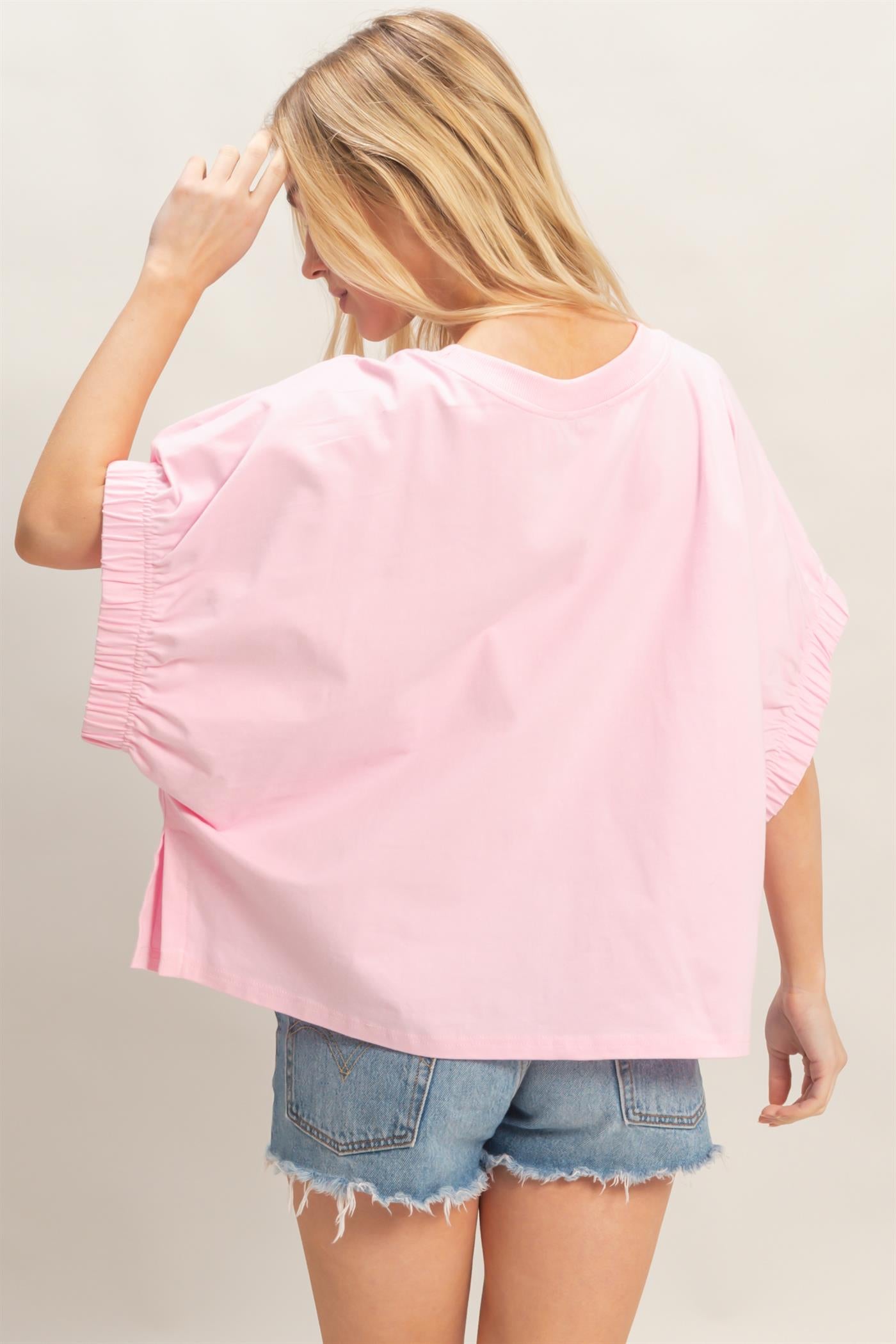 Wholesale Oversized Elastic Cuff Top T-Shirts HF26C082 LIGHT PINK HYFVE