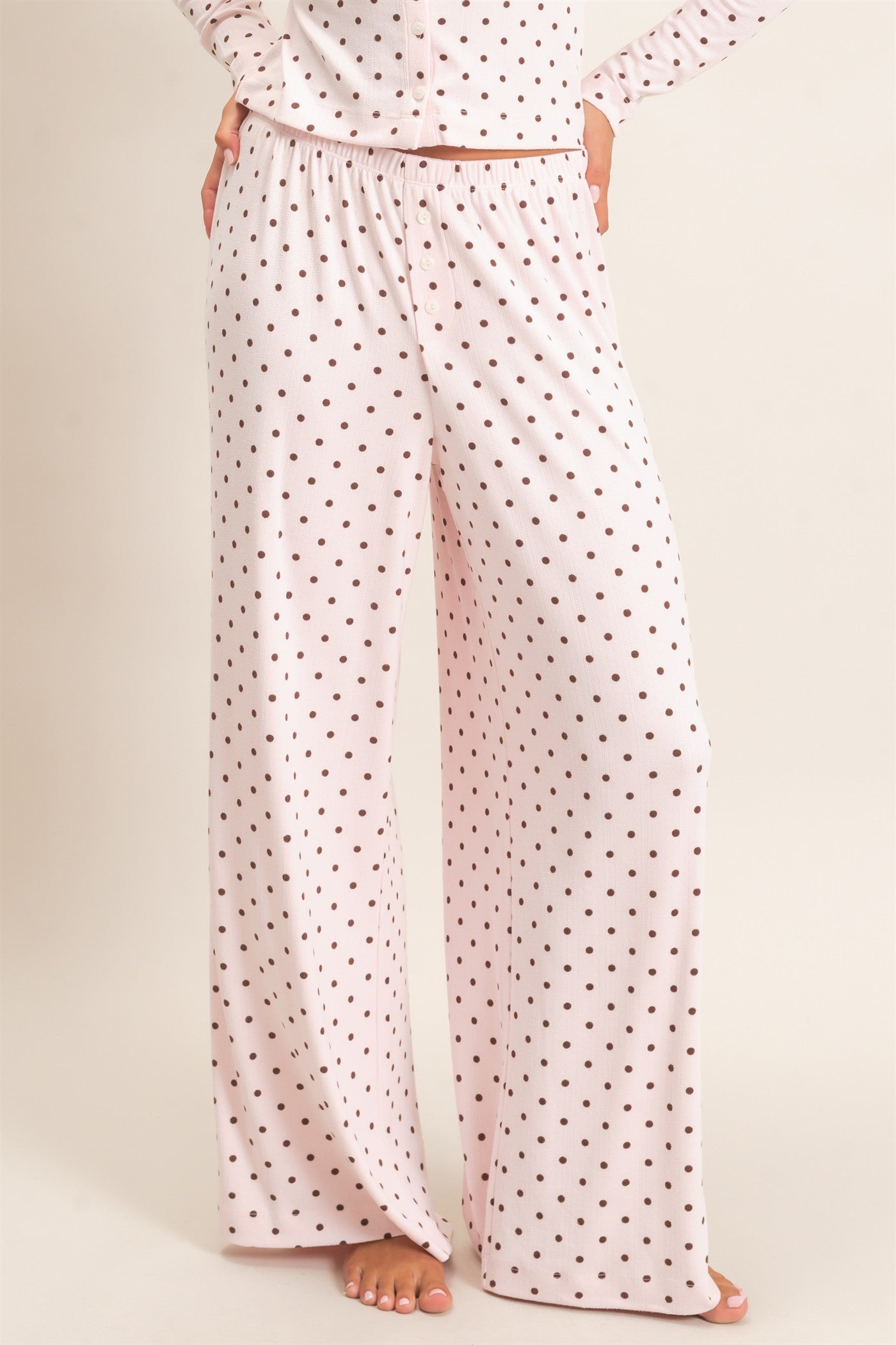 Wholesale Polka Dot Wide Leg Pants Pants DZ27A168 LIGHT PINK DOUBLE ZERO