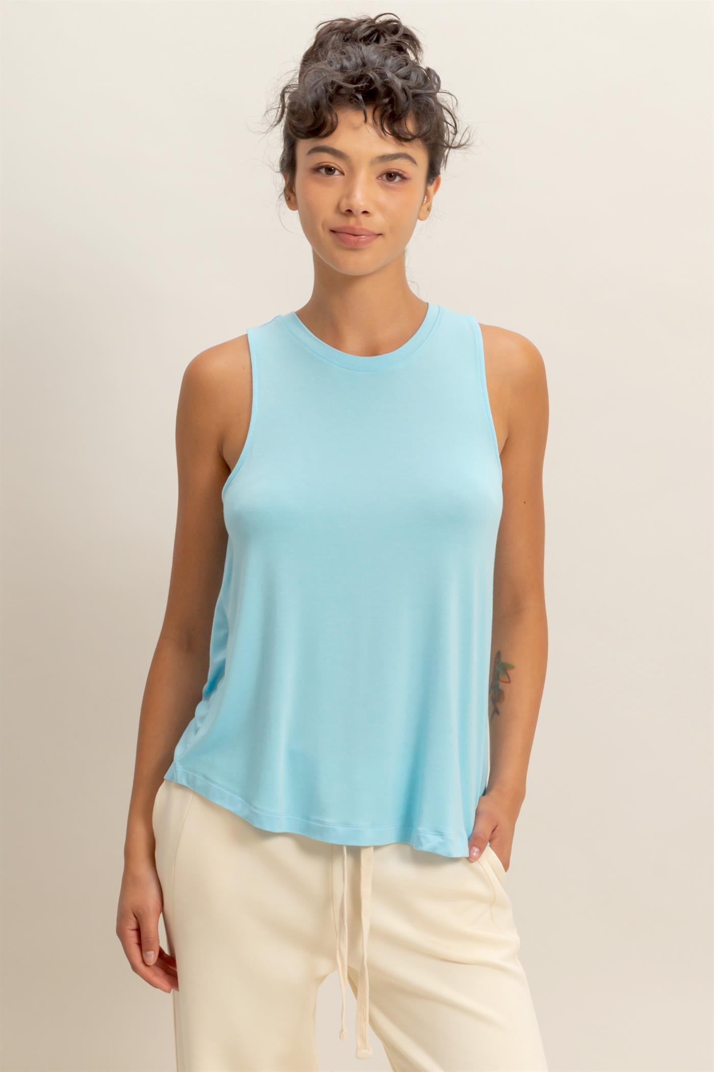 Wholesale Crew Neck Rayon Tank Top Tank Tops DZ26A332 BLUE DOUBLE ZERO