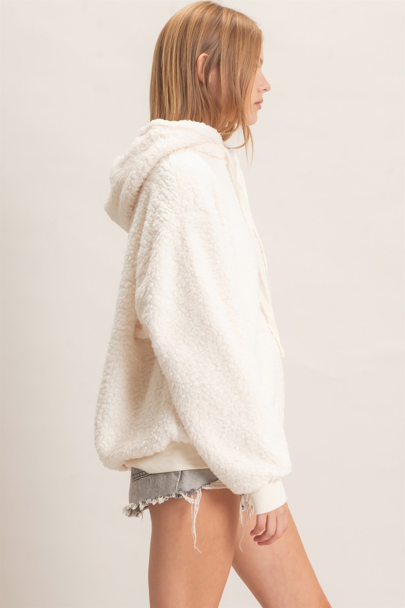 Wholesale Plush Sherpa Pullover Hoodie Hoodies HF26F289 CREAM HYFVE