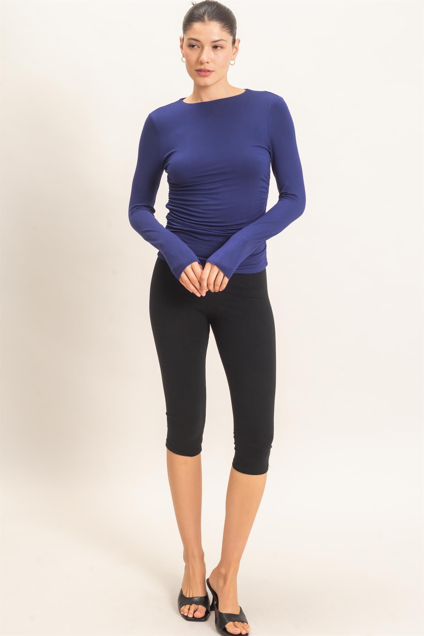 Wholesale Ruched Long Sleeve Top Clothing Tops HF26E776 DEEP BLUE HYFVE