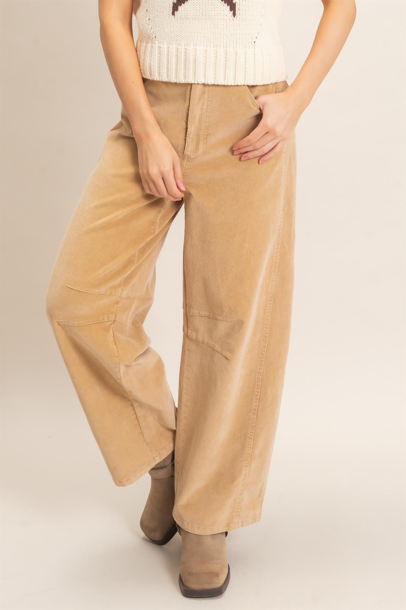 Wholesale Mineral Wash Wide-Leg Pants Pants HF26F238 TAUPE HYFVE
