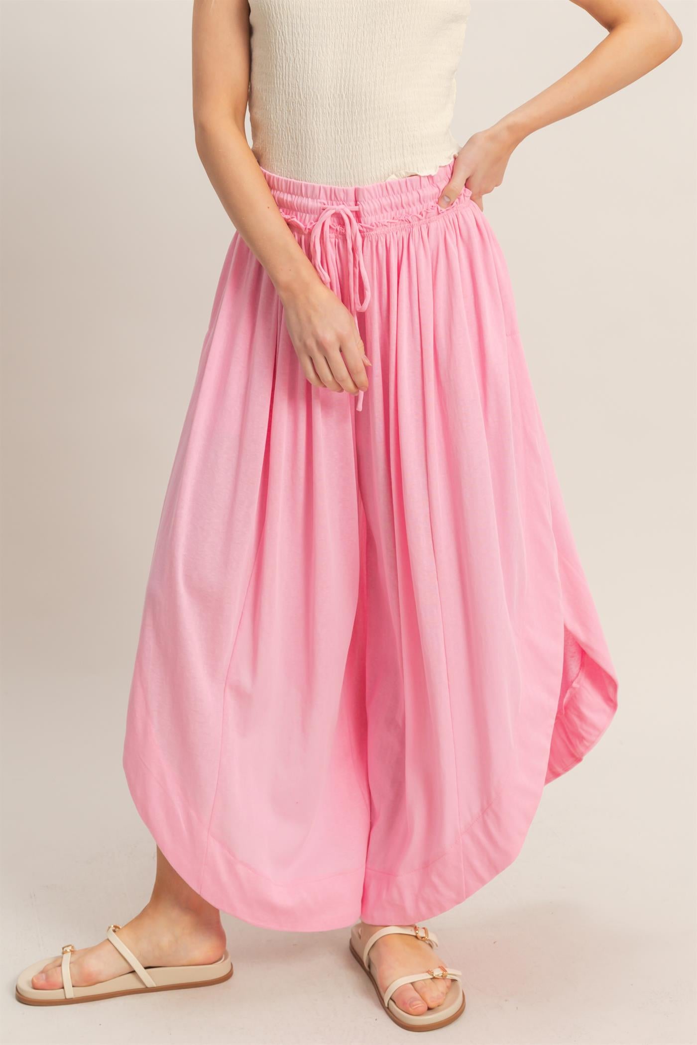 Wholesale Tulip Hem Wide-Leg Pants Pants HF26C047 PINK HYFVE