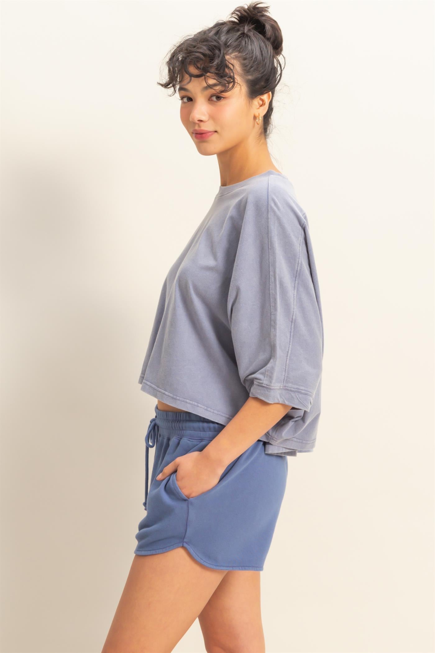 Wholesale Flowy Bat Wing Sleeves Knit Top Clothing Tops DZ25A797 DUSTY INDIGO DOUBLE ZERO