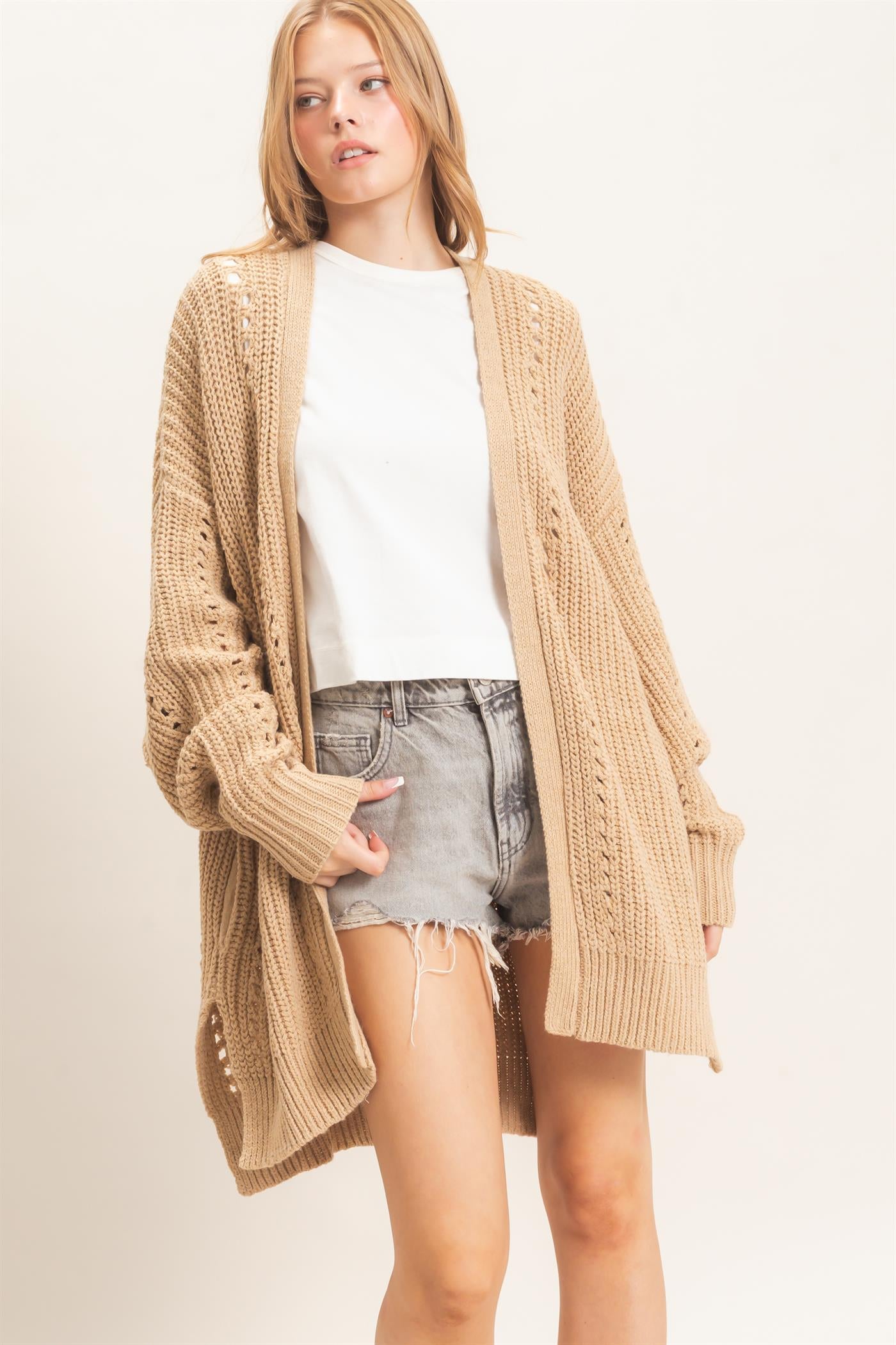 Wholesale Open-Front Cardigan Cardigans HF26C410 LIGHT TAUPE HYFVE