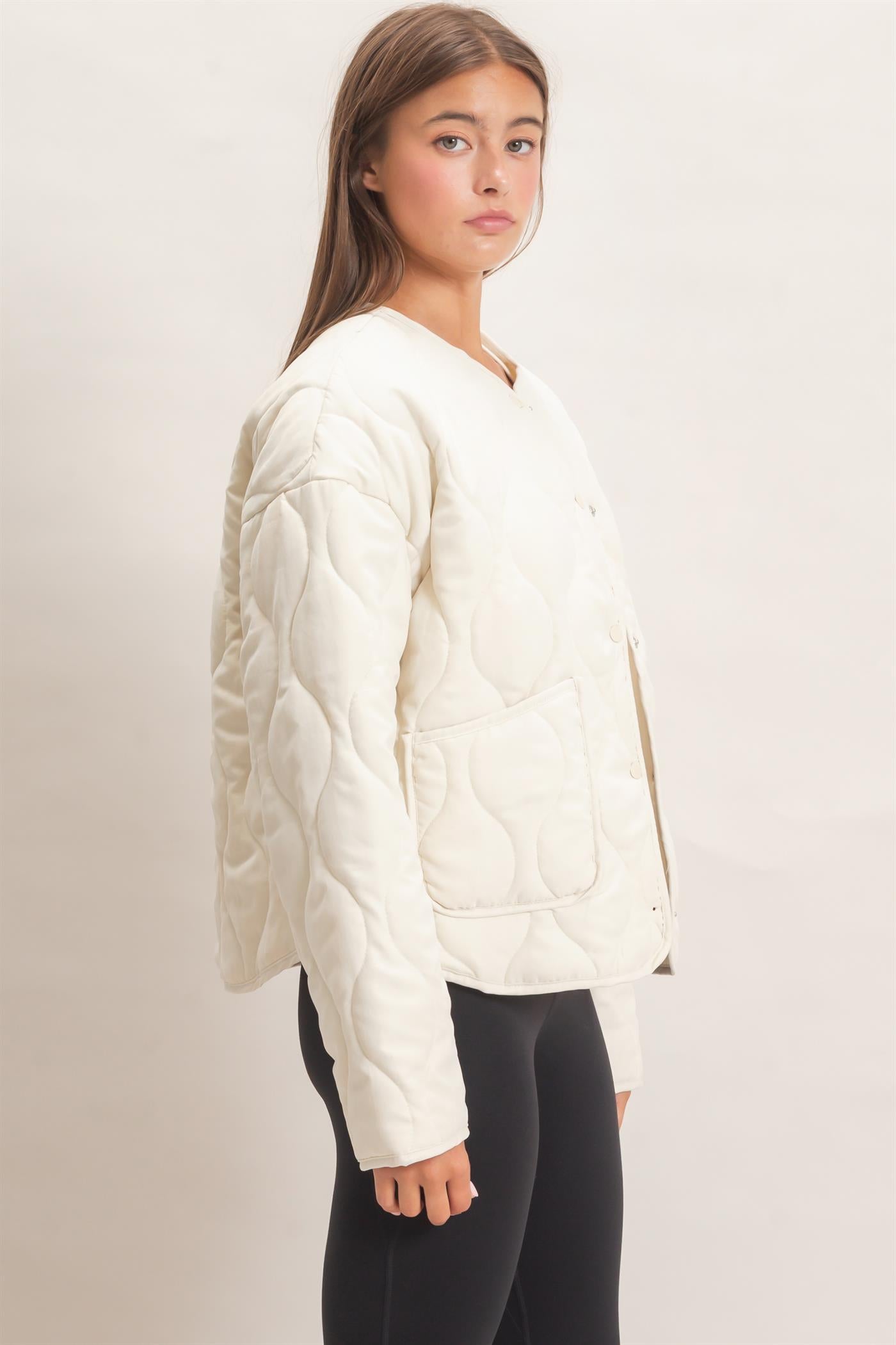 Wholesale Quilted Button Front Jacket Coats & Jackets DZ26F254 CREAM DOUBLE ZERO