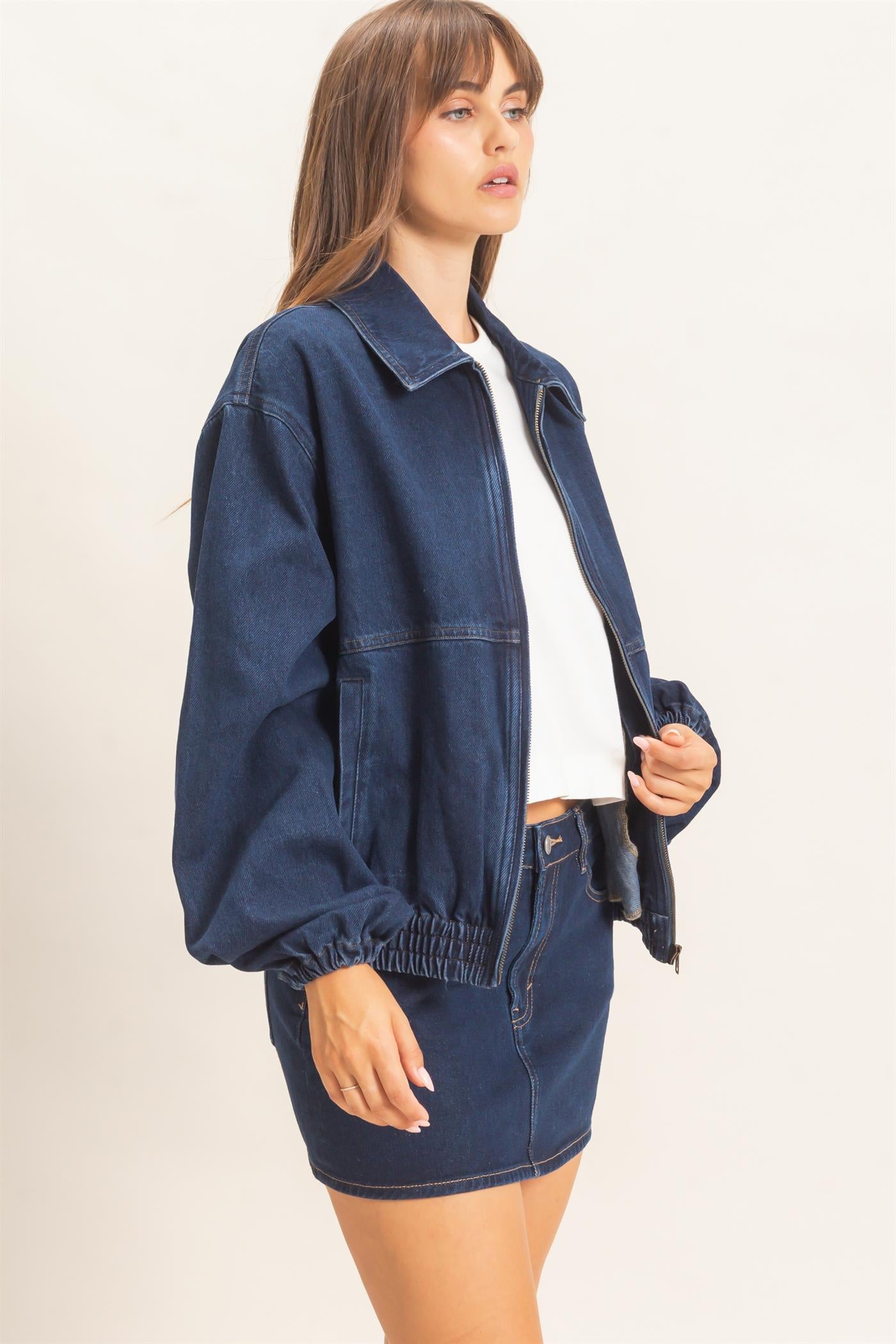 Wholesale Enzyme Wash Denim Jacket Coats & Jackets HF26C924 DARK DENIM HYFVE