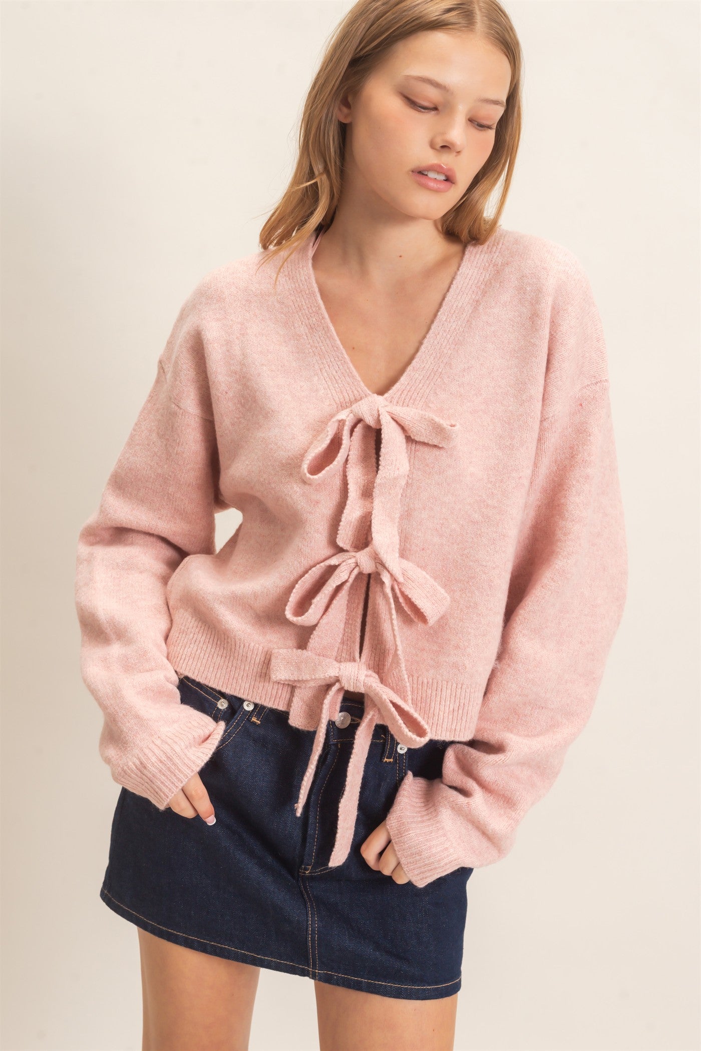 Wholesale Two-Way Bow Tie Sweater Sweaters HF26E167 DUSTY PINK HYFVE