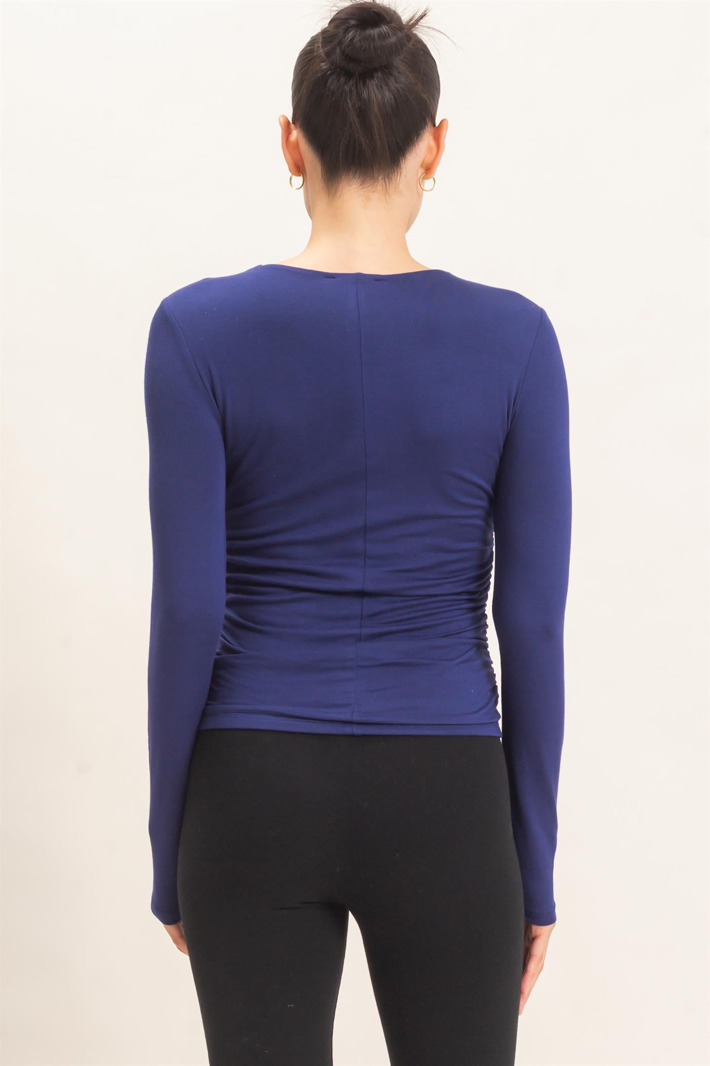 Wholesale Ruched Long Sleeve Top Clothing Tops HF26E776 DEEP BLUE HYFVE