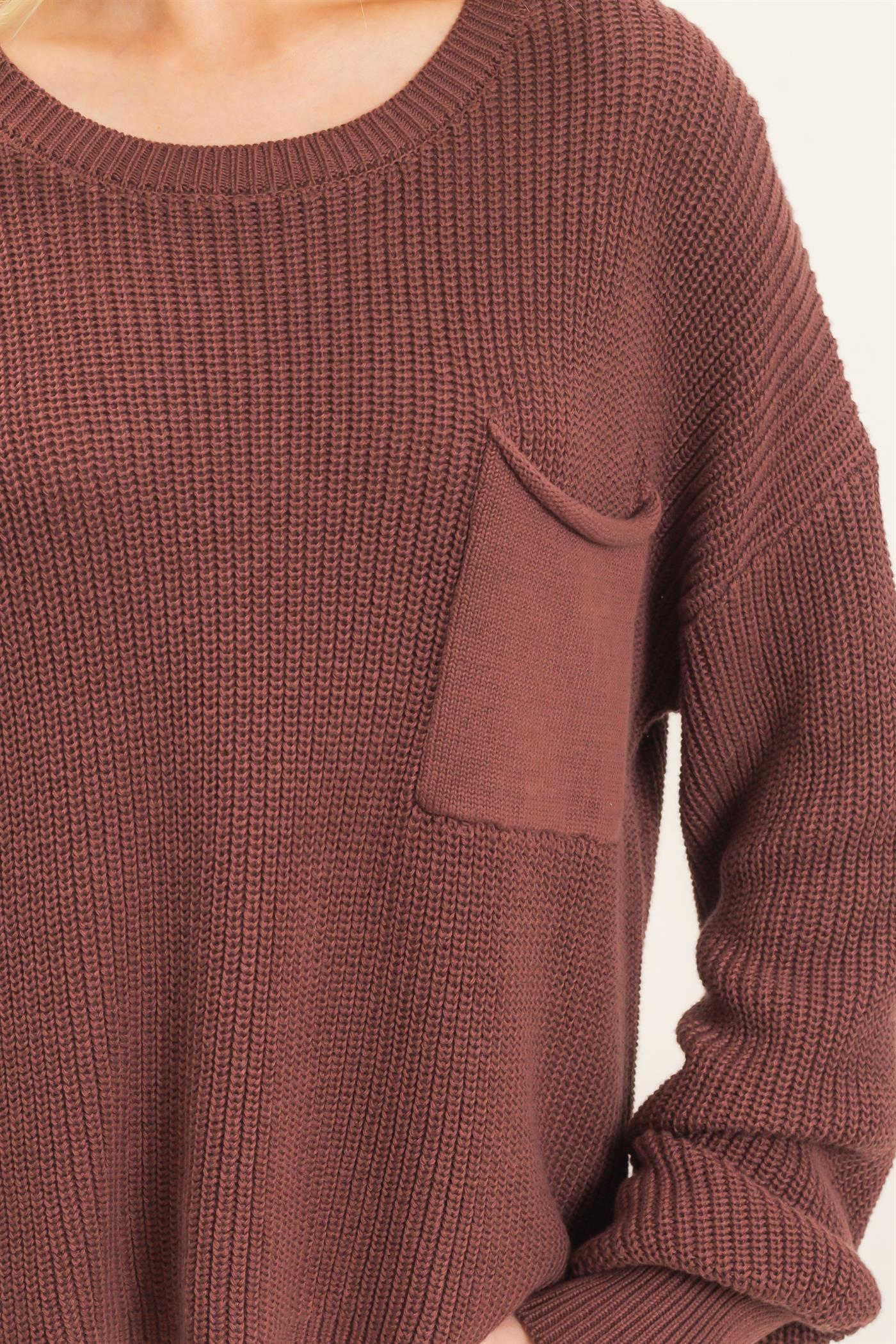 Wholesale Ribbed Drop Shoulder Sweater Sweaters HF26F181 BROWN HYFVE
