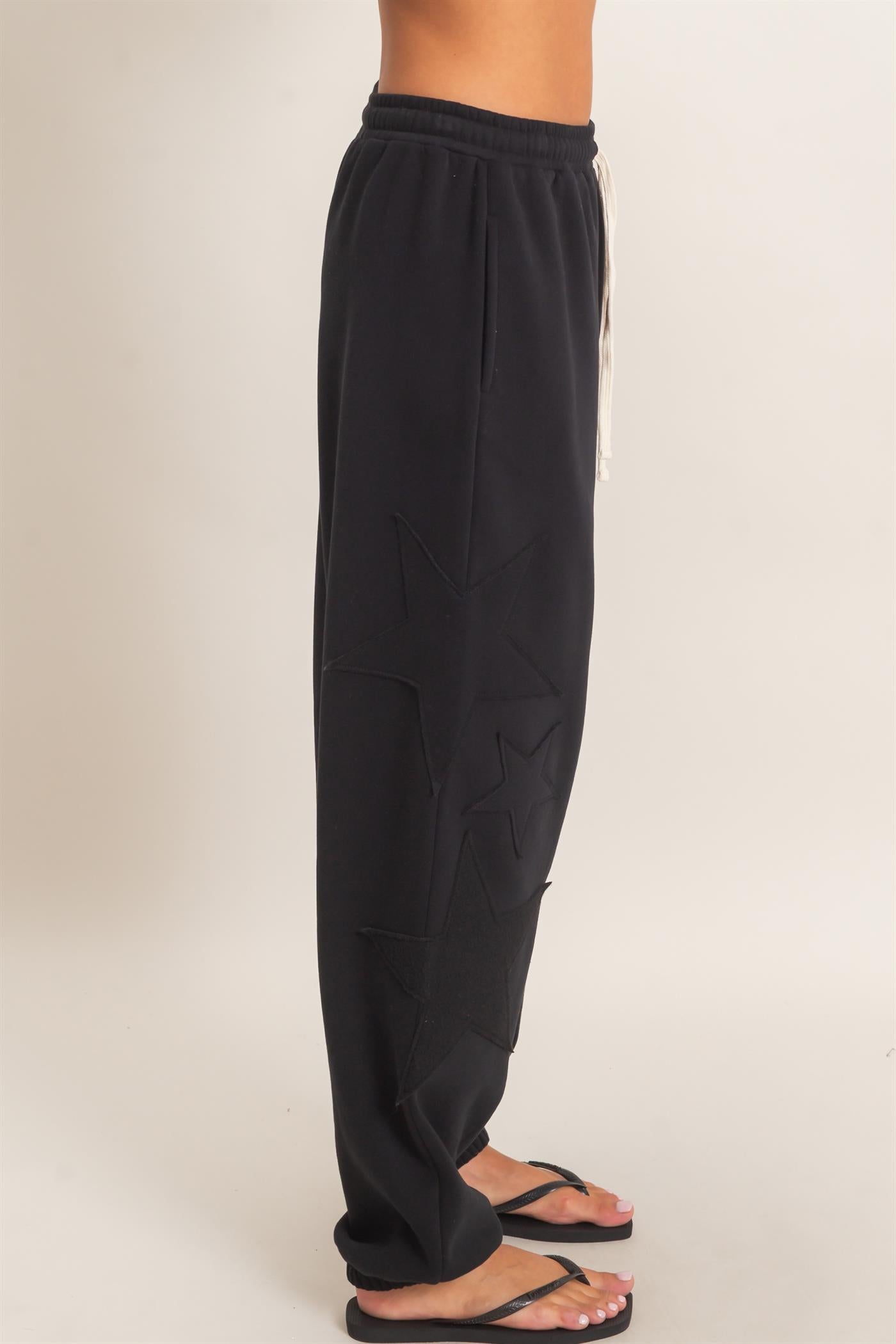 Wholesale Star Patch Jogger Pants Joggers DZ26E889 BLACK DOUBLE ZERO