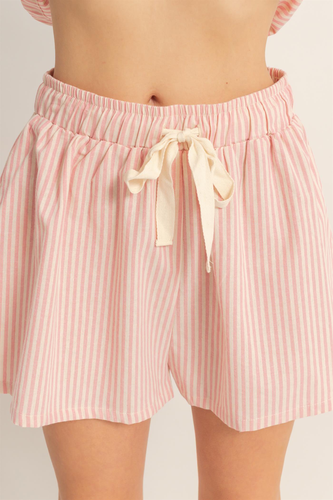 Wholesale Striped Elastic Waist Shorts Shorts HF26E387-D PINK HYFVE