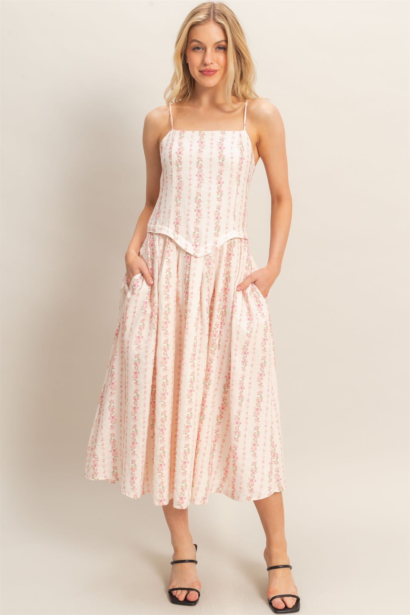 Wholesale Square Neck Floral Dress Dresses HF26A322 PINK HYFVE