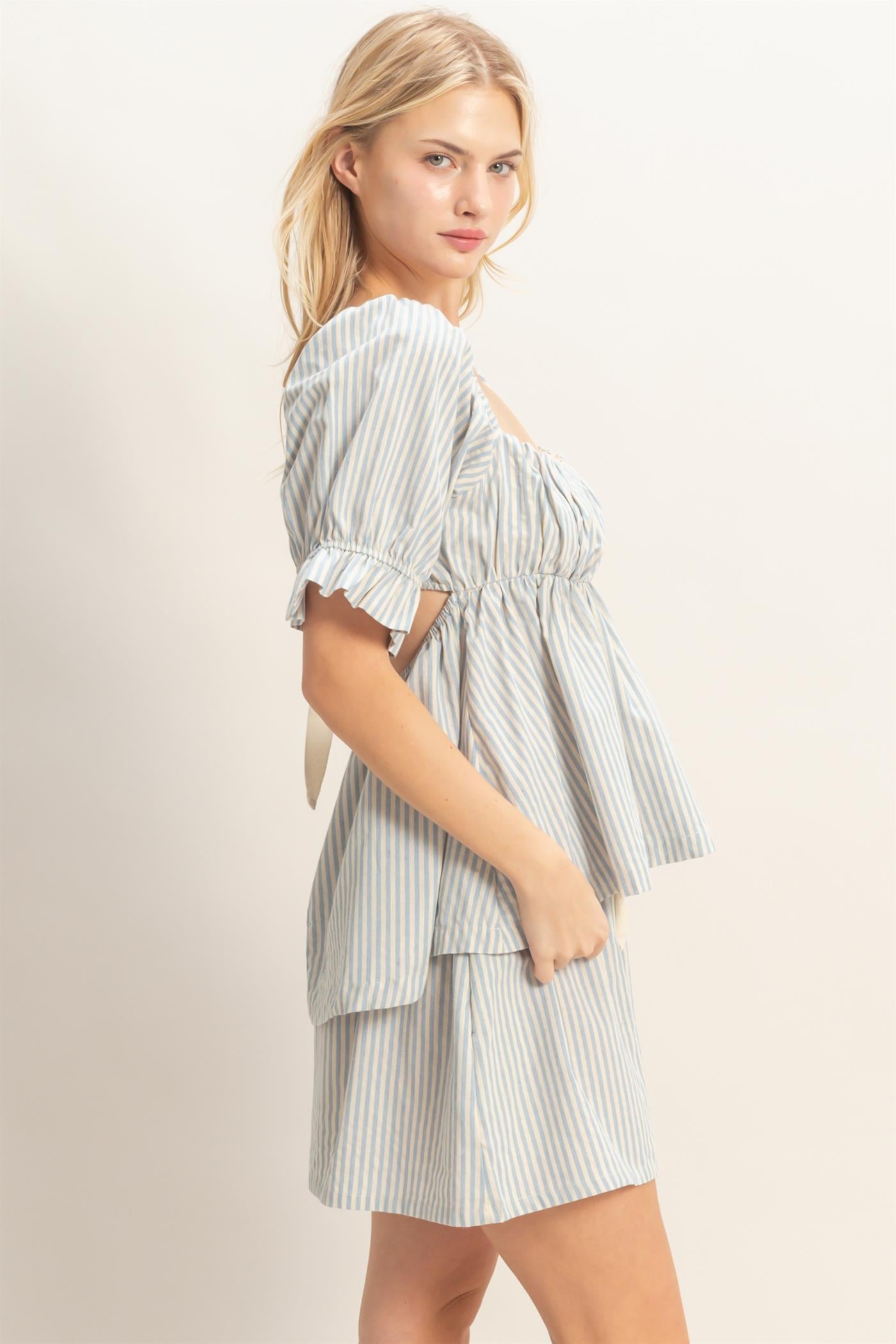 Wholesale Striped Square Neck Peplum Top Clothing Tops HF26E386 SKY BLUE HYFVE