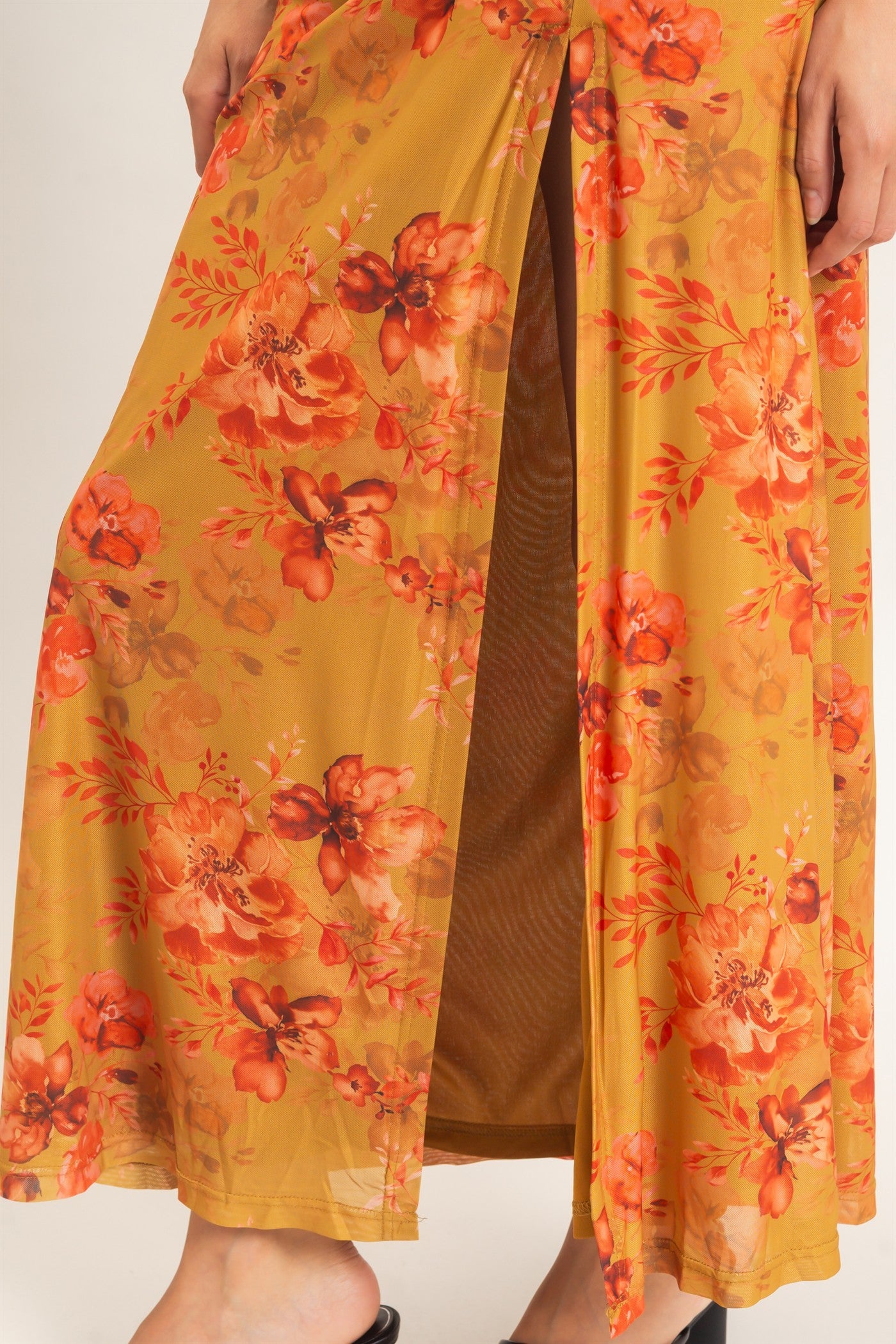 Wholesale Floral Print Spaghetti Strap Dress Dresses HF26E440 MUSTARD HYFVE