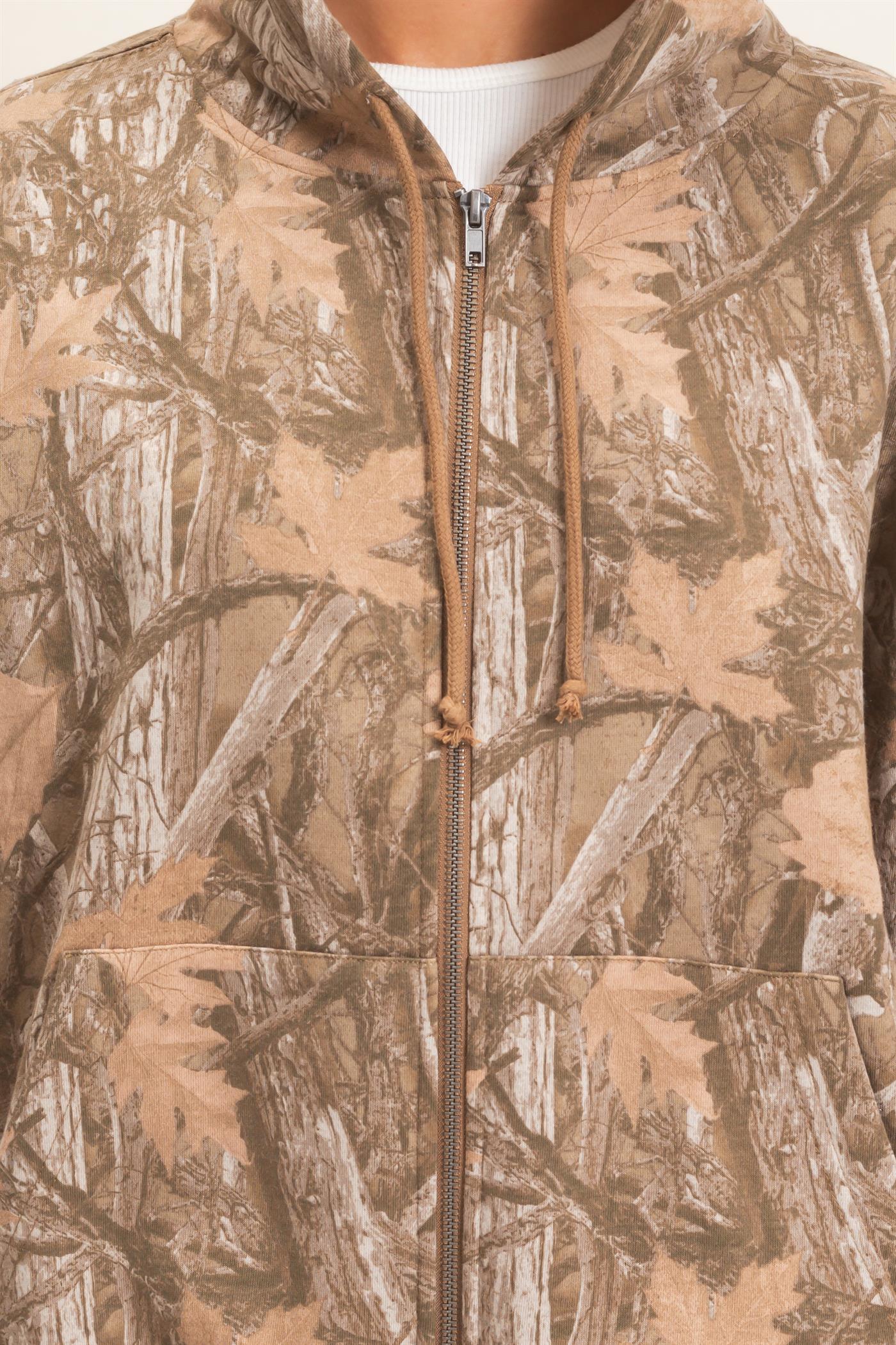 Wholesale Tree Camouflage Zip-Up Hoodie Outerwear DZ26E291 BROWN DOUBLE ZERO